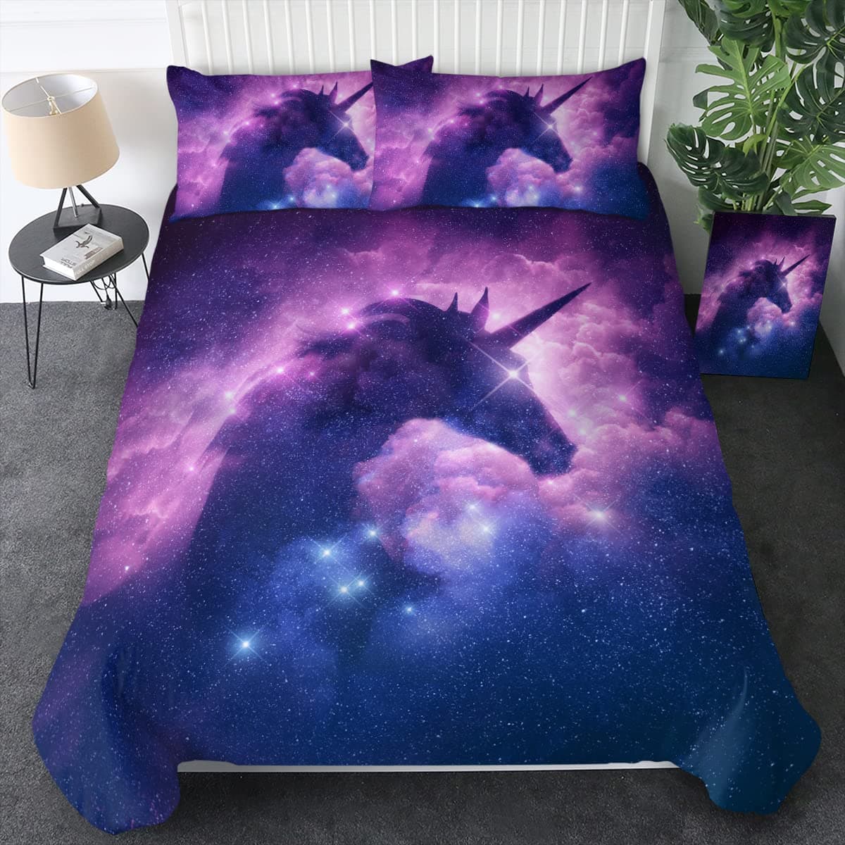 Sleepwish Unicorn Full Bedding Set Girls Galaxy Unicorn Bedding 3 Piece Space Unicorn Full Size Comforter Cover for Kids Girls Boys (Purple Blue)