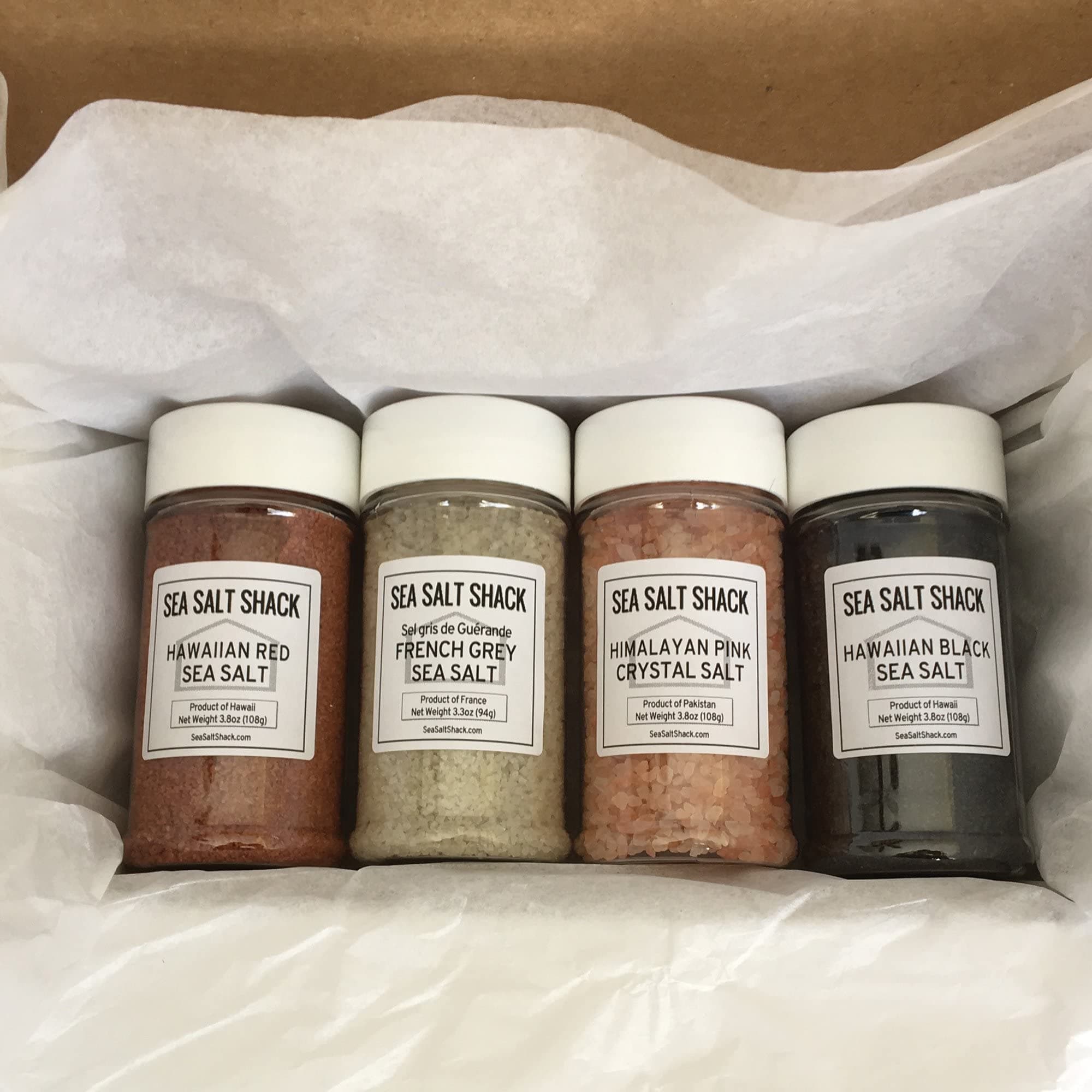 Sea Salt Shack Classic Variety Gift Set | Himalayan Pink Crystal Salt, French Grey Sea Salt, Red Alaea Hawaiian Sea Salt, Black Lava Hawaiian Sea Salt
