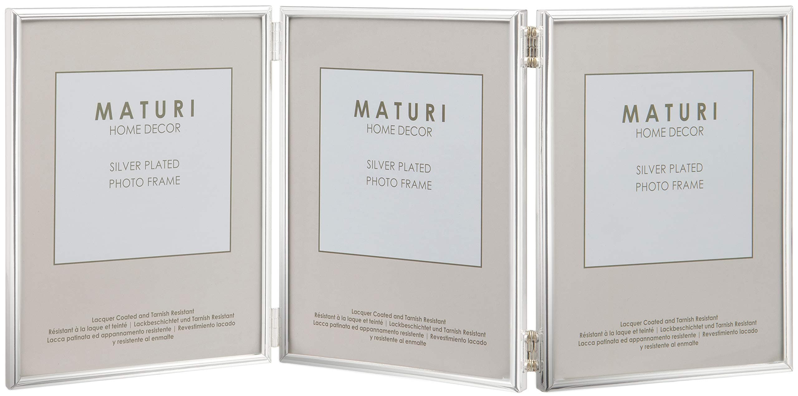 Maturi Silver Plated Triple Photo Frame - Thin Edge Portrait, 8 x 10-inch (20 x 25cm)