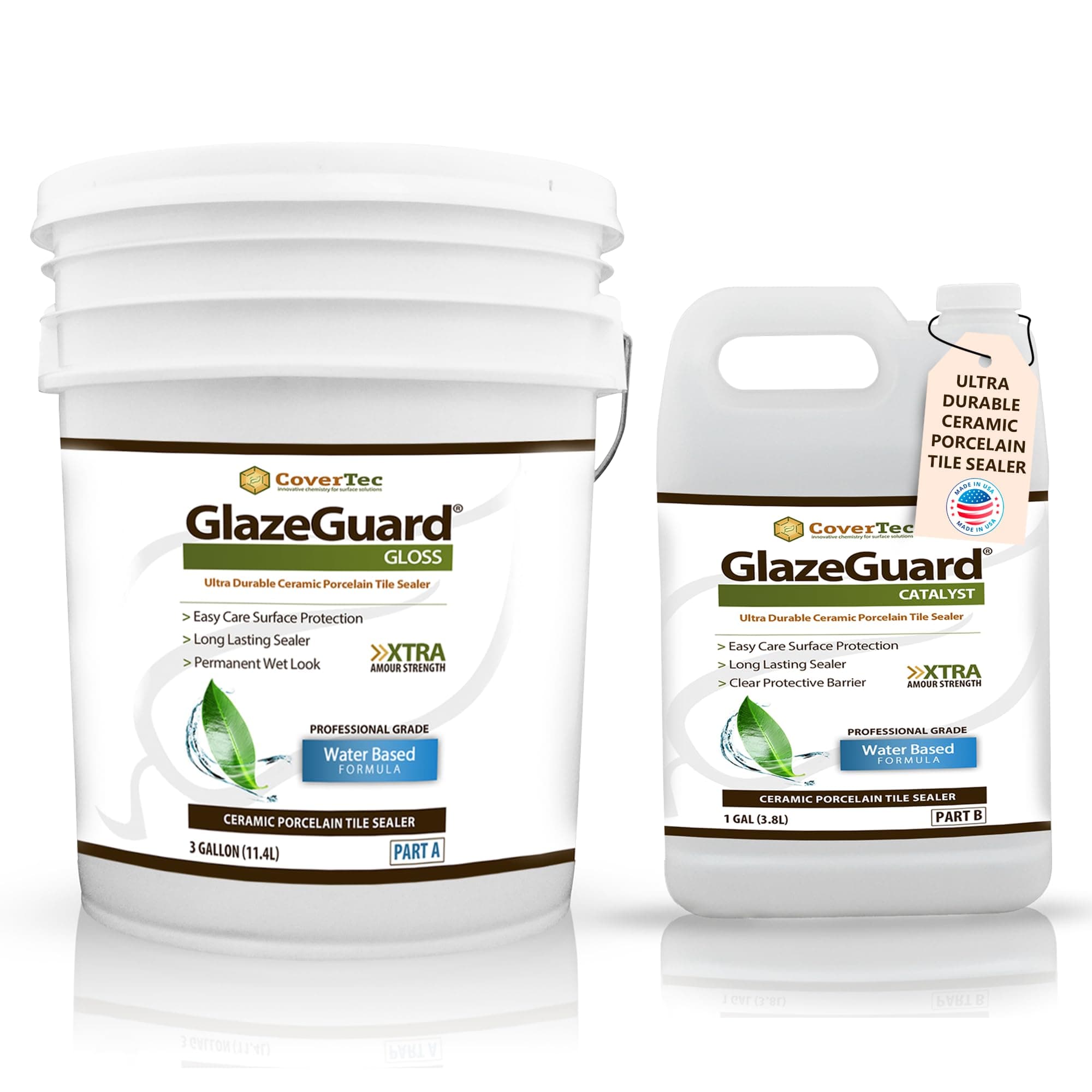 GlazeGuard by CoverTecGloss Floor Sealer Wall Sealer for Ceramic, Porcelain, Stone Tile Surfaces (4 Gal - Prof Grade (2) Part Kit)