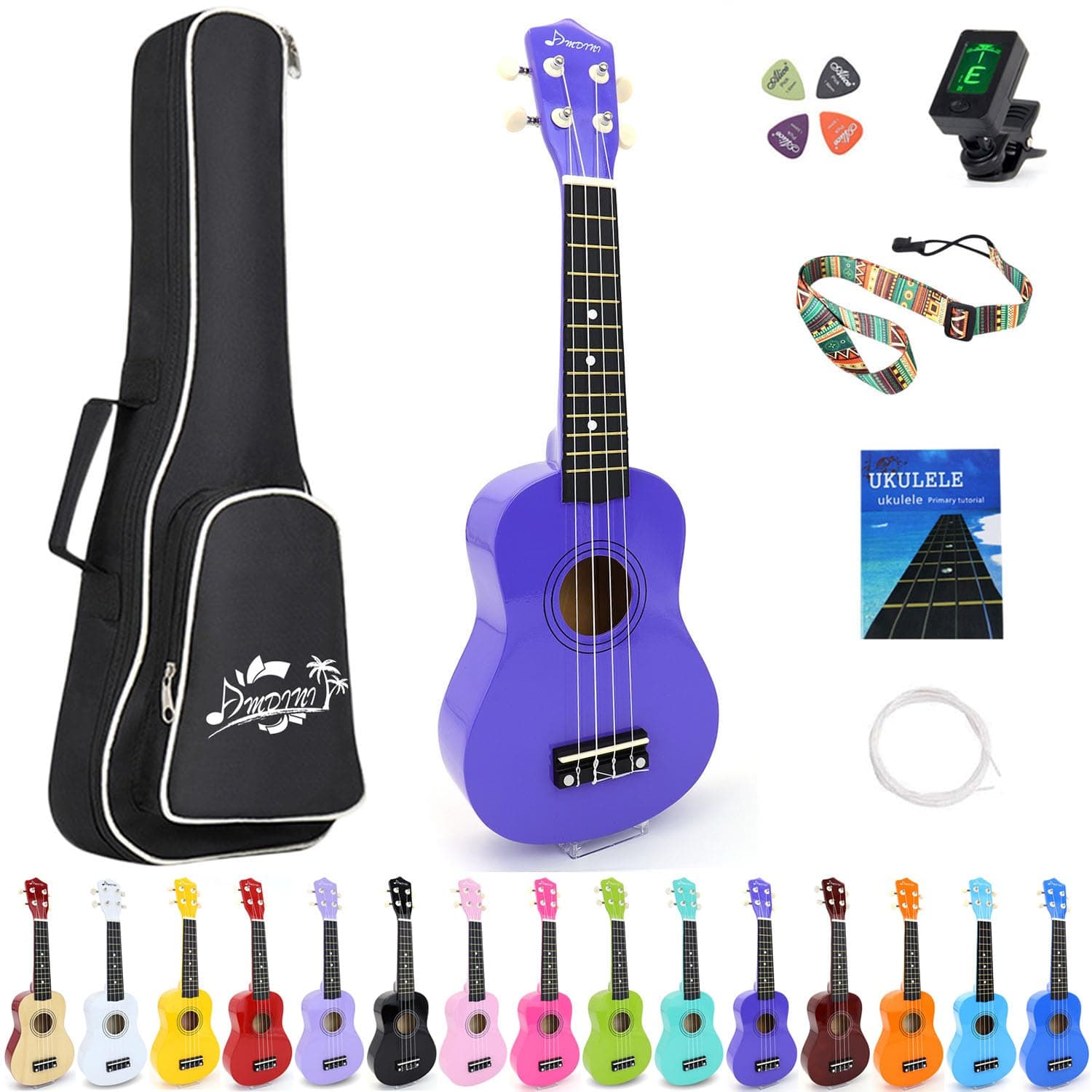21 Inch Ukulele for Beginners Basswood Soprano Ukelele Kit for Kids Adult Student Starter Mini Guitar Ukalelee Pack Bundle with Book Gig Bag Tuner Strap Picks Nylon Strings (Deep Purple)