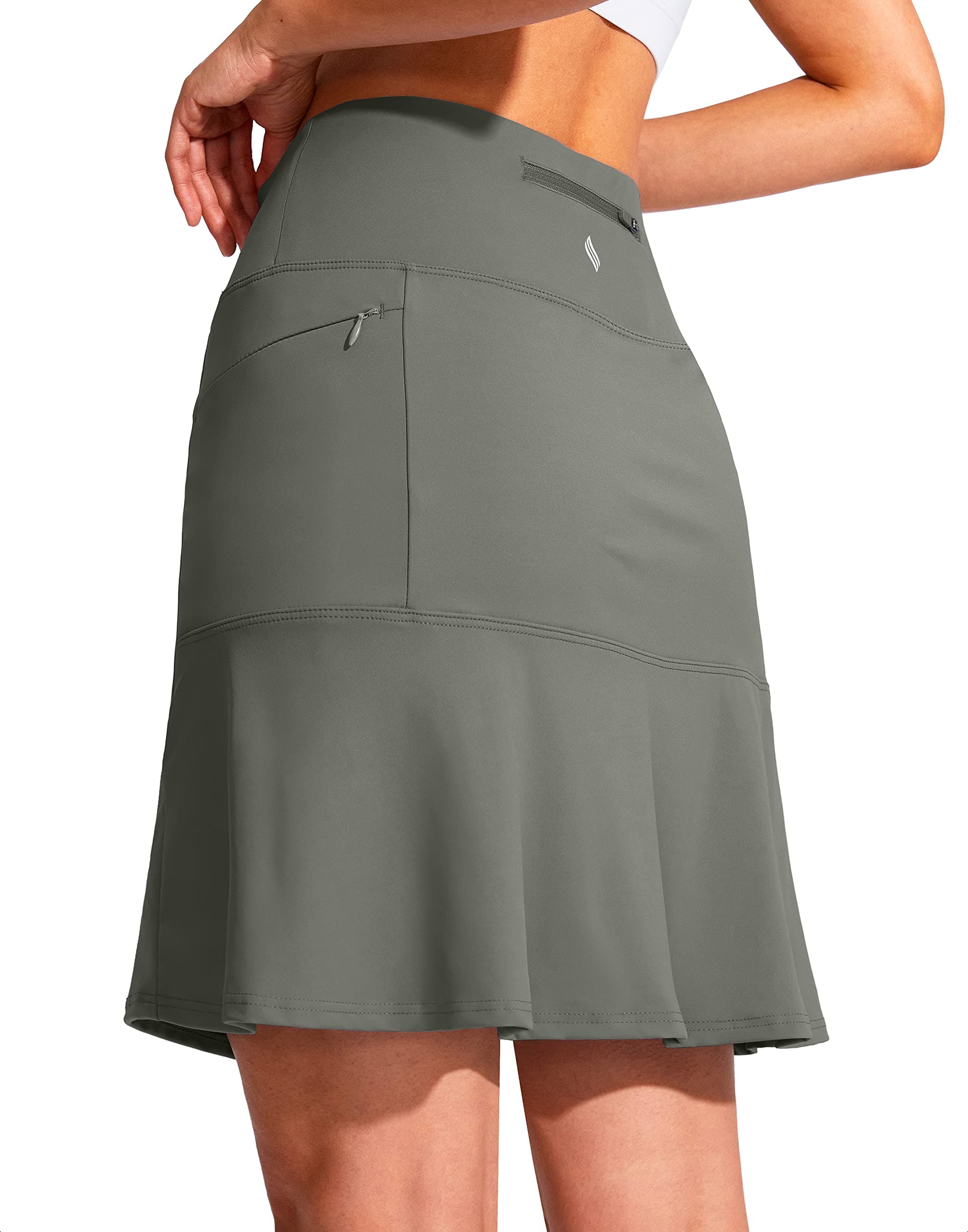 19" Golf Skorts Skirts for Women Zipper Pockets Knee Length Skort Women's High Waist Athletic Tennis Skirt