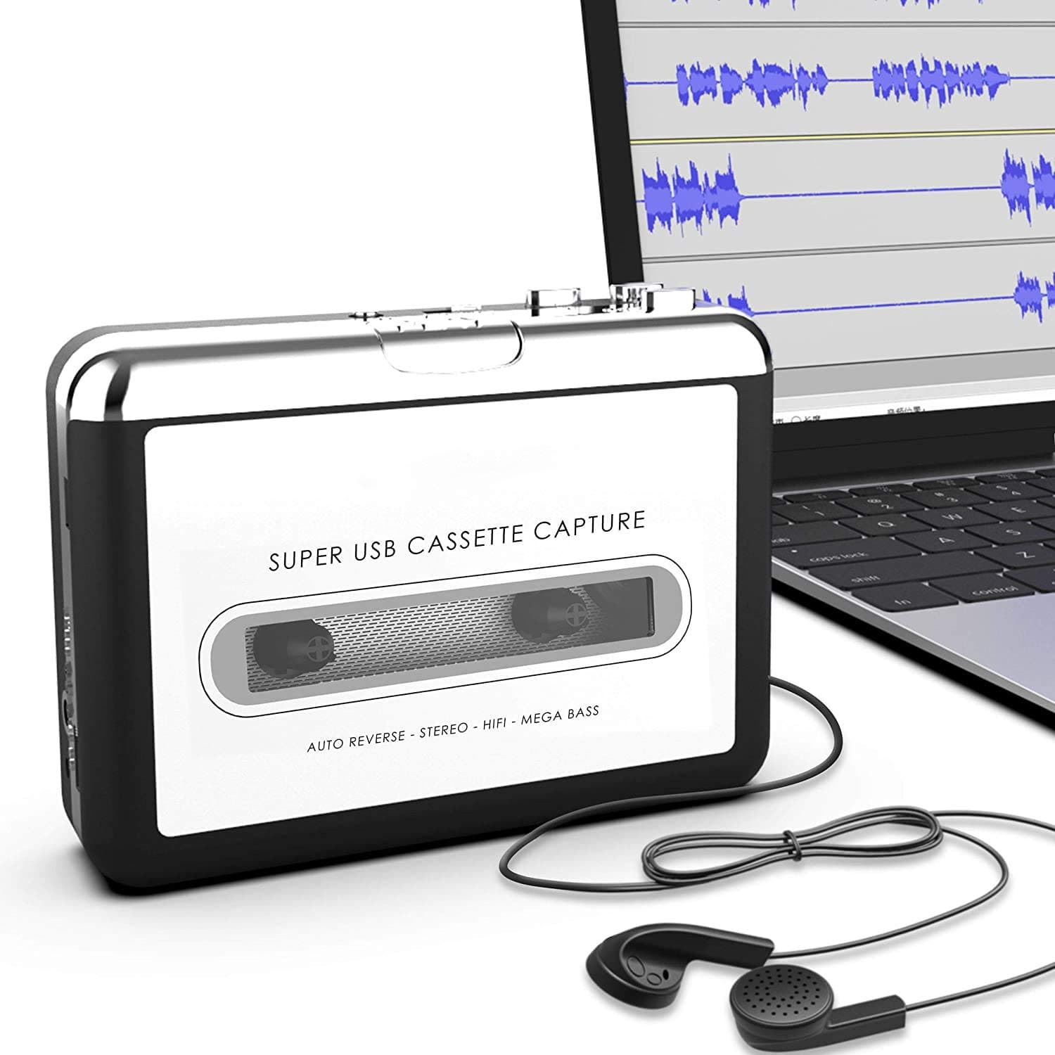Microware Ezcap USB Cassette-to-MP3 Converter Capture, Audio Super USB Portable Cassette/ Tape to PC MP3 Switcher Converter with Headphone