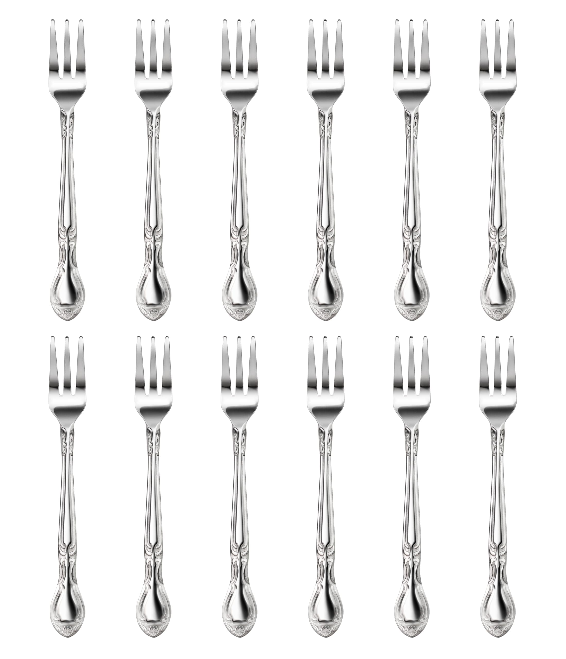 New Star Foodservice 58680 Stainless Steel Rose Pattern Oyster Fork, 5.8-Inch, 12 pieces