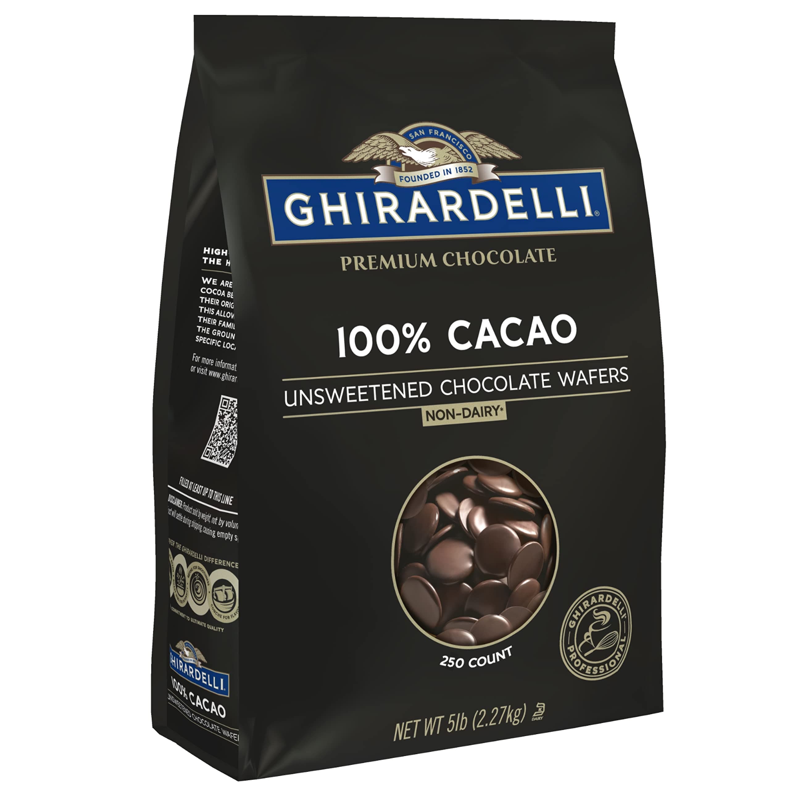 Ghirardelli Chocolate Company 100% Cocoa Wafers Sugar Free 5 Lb Bag (Pack of 1)