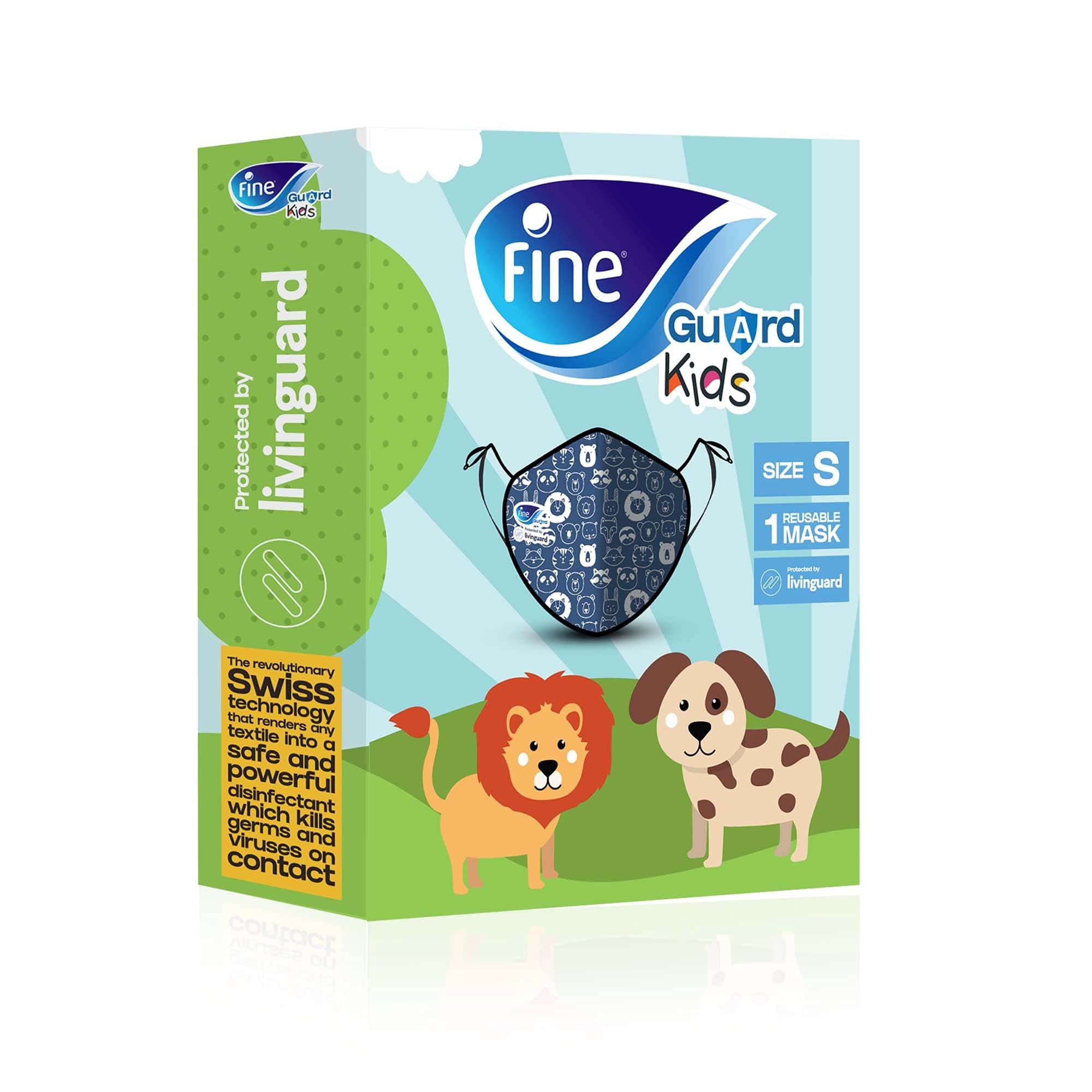 Fine Guard Reusable face mask, size small for kids (blue). comfort with livinguard technology. the comfortable, reusable, washable, virus killing face mask.