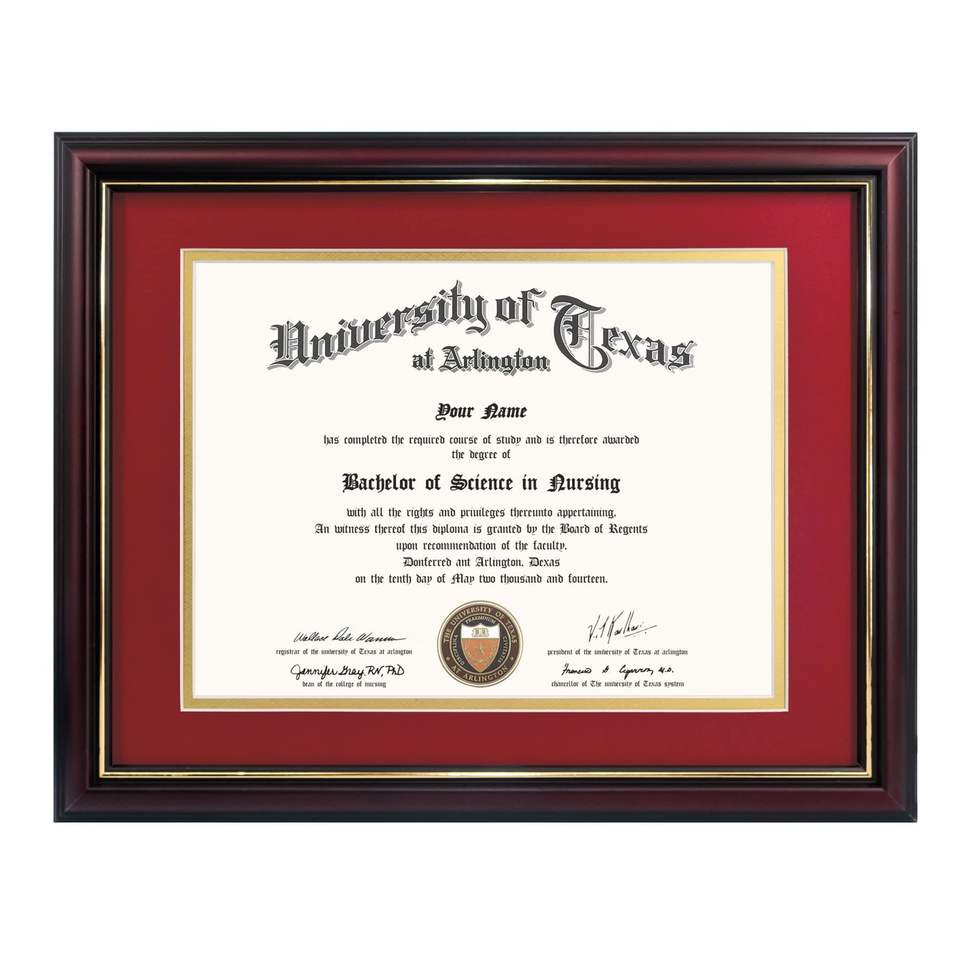 - 8.5x11 Diploma Frame with Red over Gold Mat or Display 11x14 Certificate without Mat,Solid Wood & Tempered Glass,Cherry Finish with Gold Trim