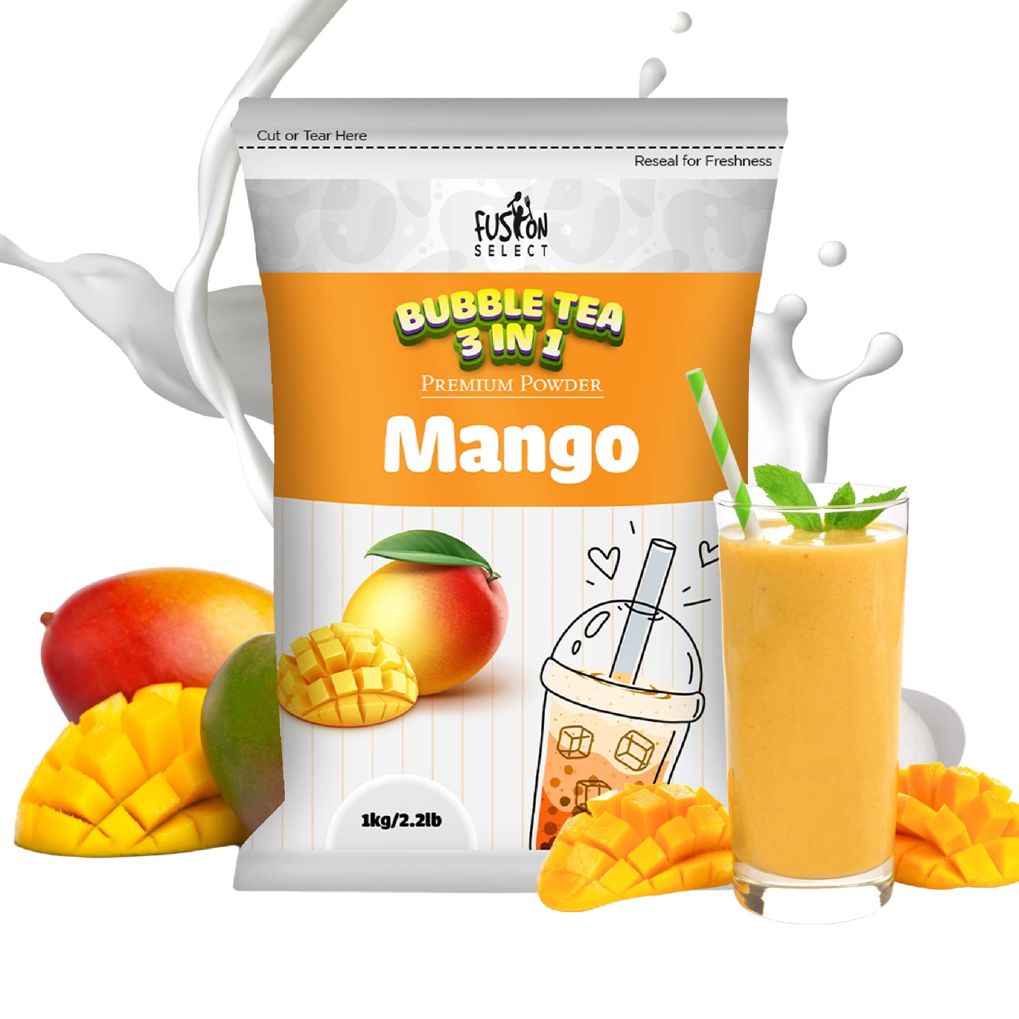 2.2lb Tea Powder Mango Flavored-3-in-1 Drink Powder with Cream & Sugar - Instant Pre-Mixed Beverage for Hot or Cold Blends or Yummy Frappes (Mango)