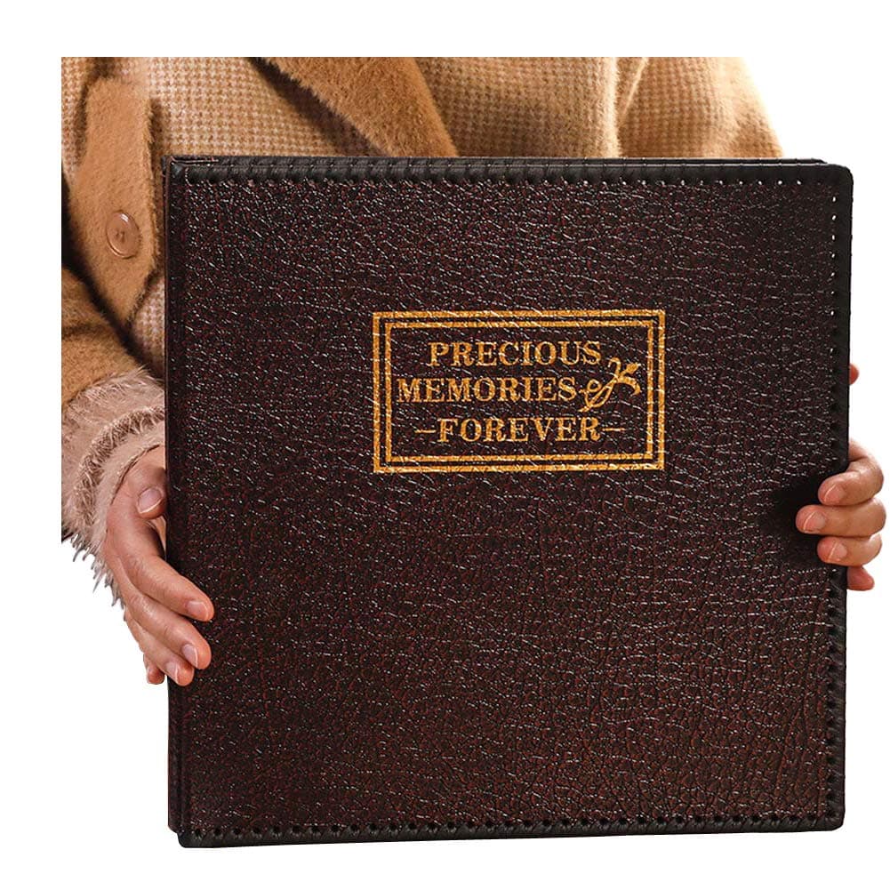 Photo Album Self Adhesive, Retro Leather Cover, Extra Large Magnetic Self-Stick Picture Album, Holds 3X5, 4X6, 5X7, 6X8, 8X10 inches Photos with Gift Box (34x32.8x4.2 CM)