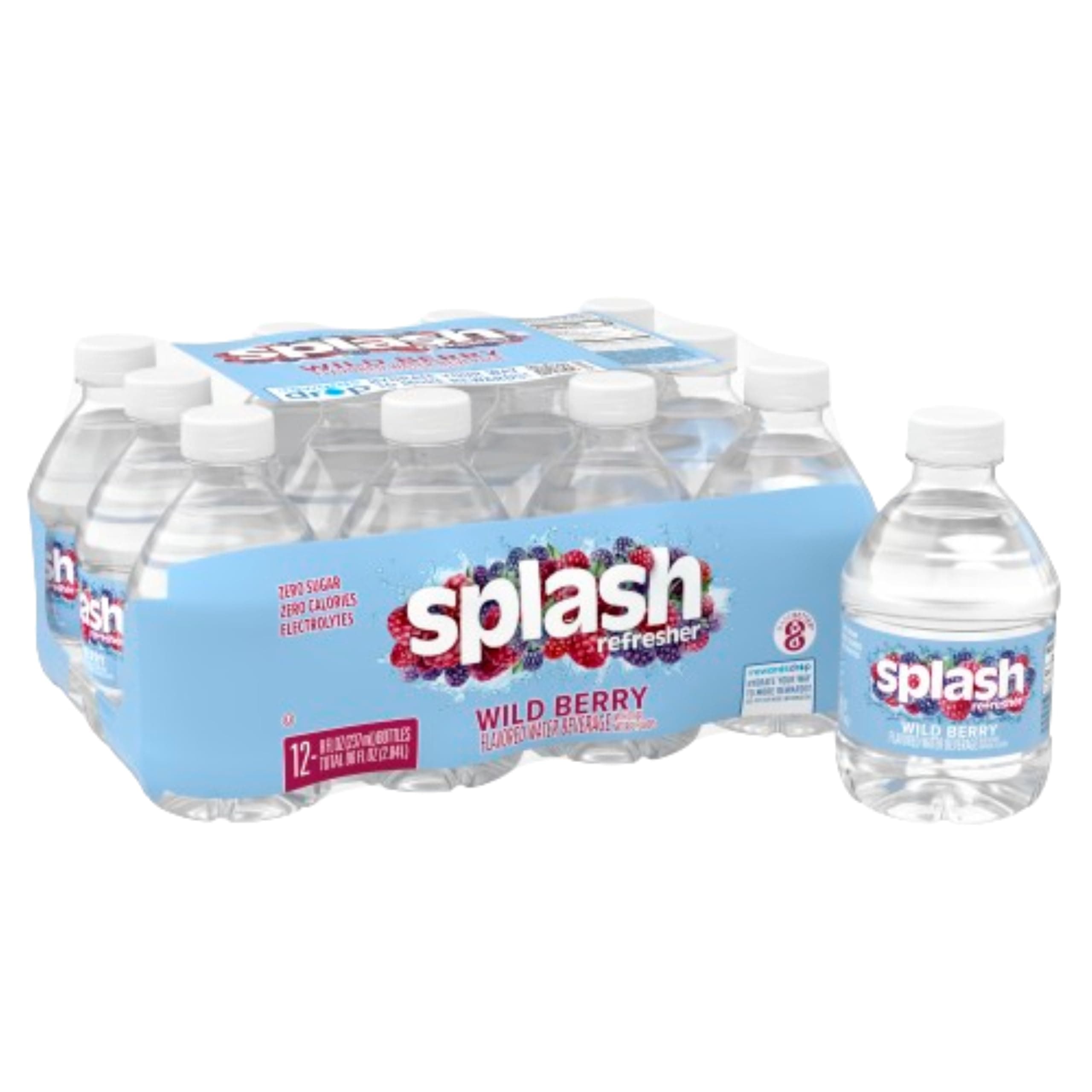 SPLASH REFRESHER Wild Berry Flavored Water, 8 Fl Oz, Plastic Bottle Pack of 12