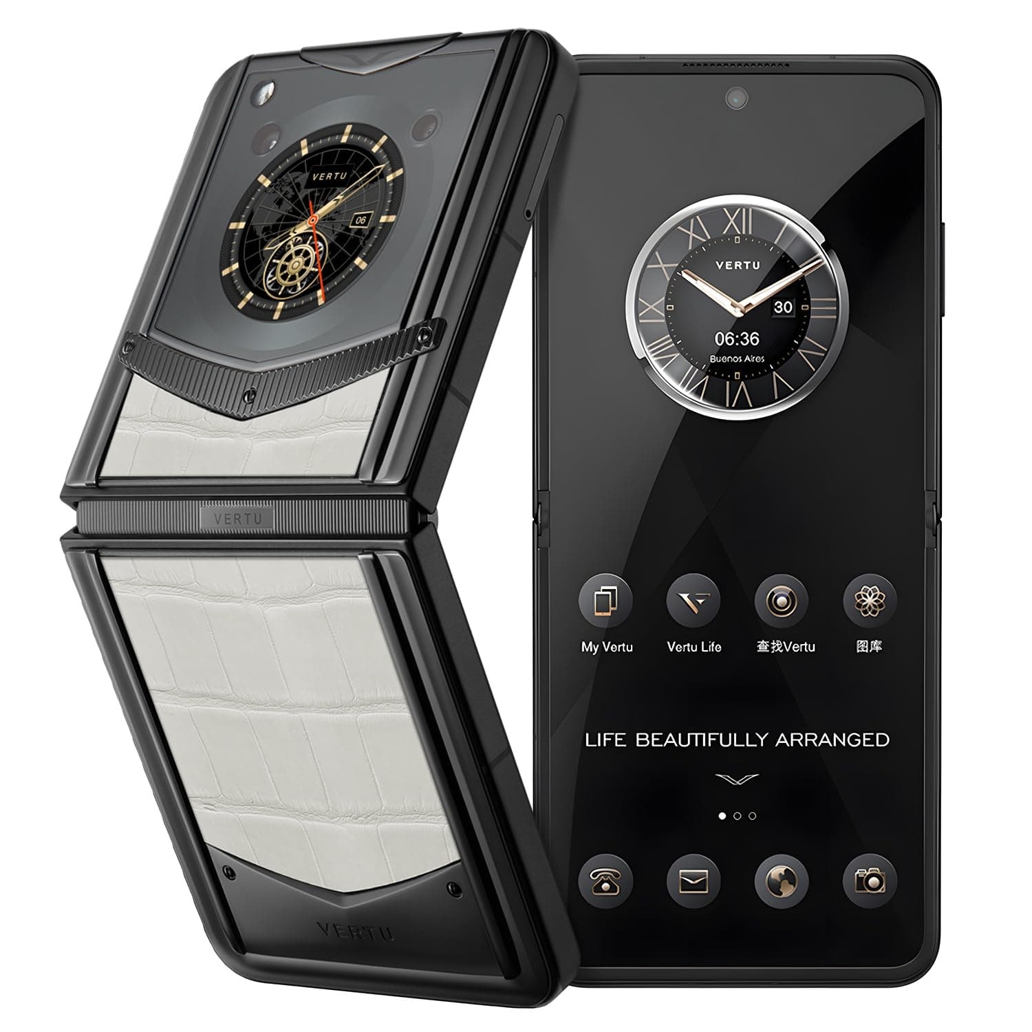 VERTU IRONFLIP Alligator Skin Flip Cell Phone, Unlocked Android 5G Smartphone, Foldable Design, One-Hand Control, 50MP Camera, 12G+512G, Dual SIM, 6.9" 120Hz OLED, 65W Fast Charge（Glacial White