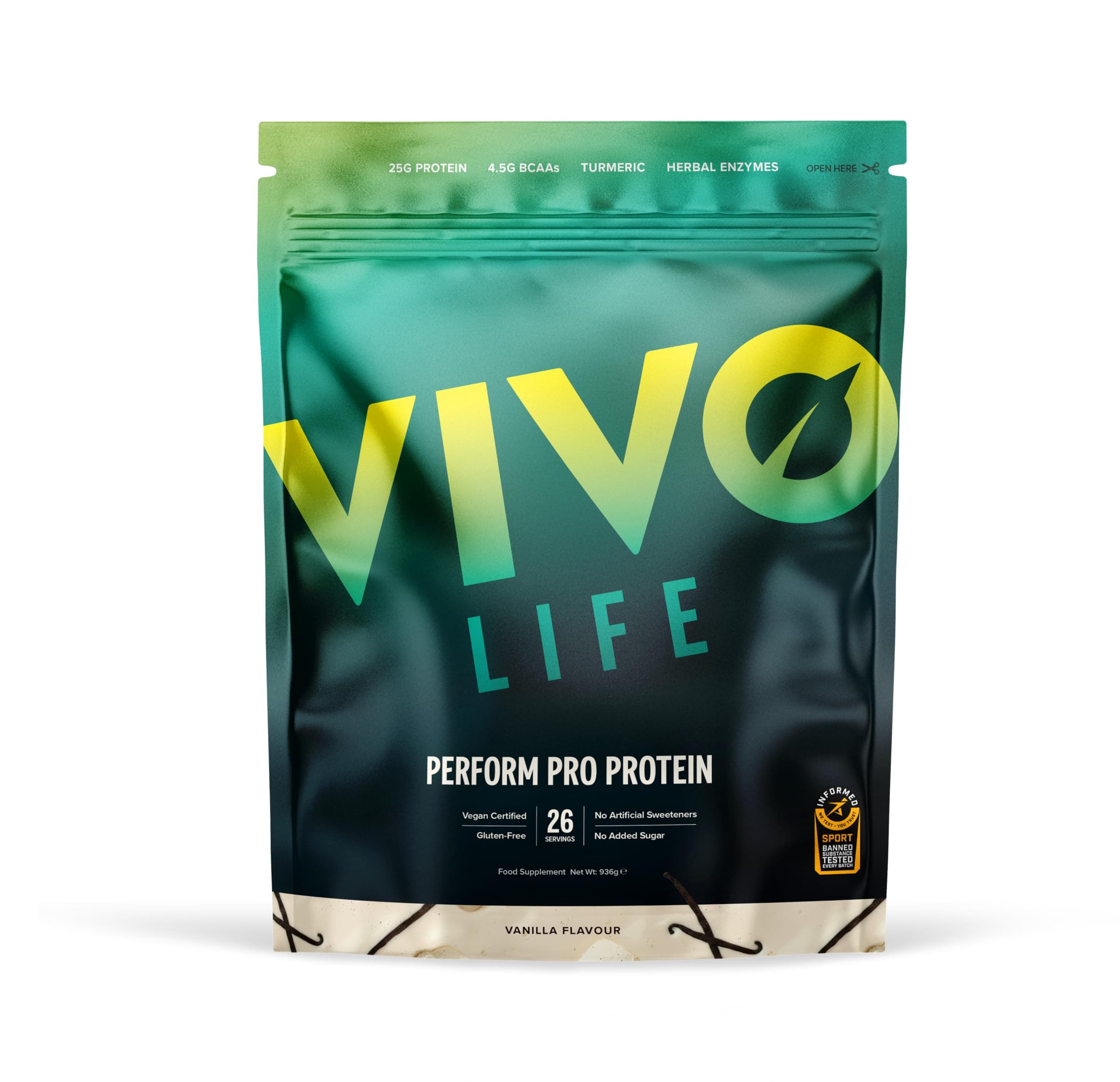 Perform Plant Protein Powder | 25g Protein with BCAAs, Iron, Zinc, Turmeric & Herbal Enzyme Blend | Lactose Free & Easy to Digest | Informed Sport Certified Madagascan Vanilla - 26 Servings