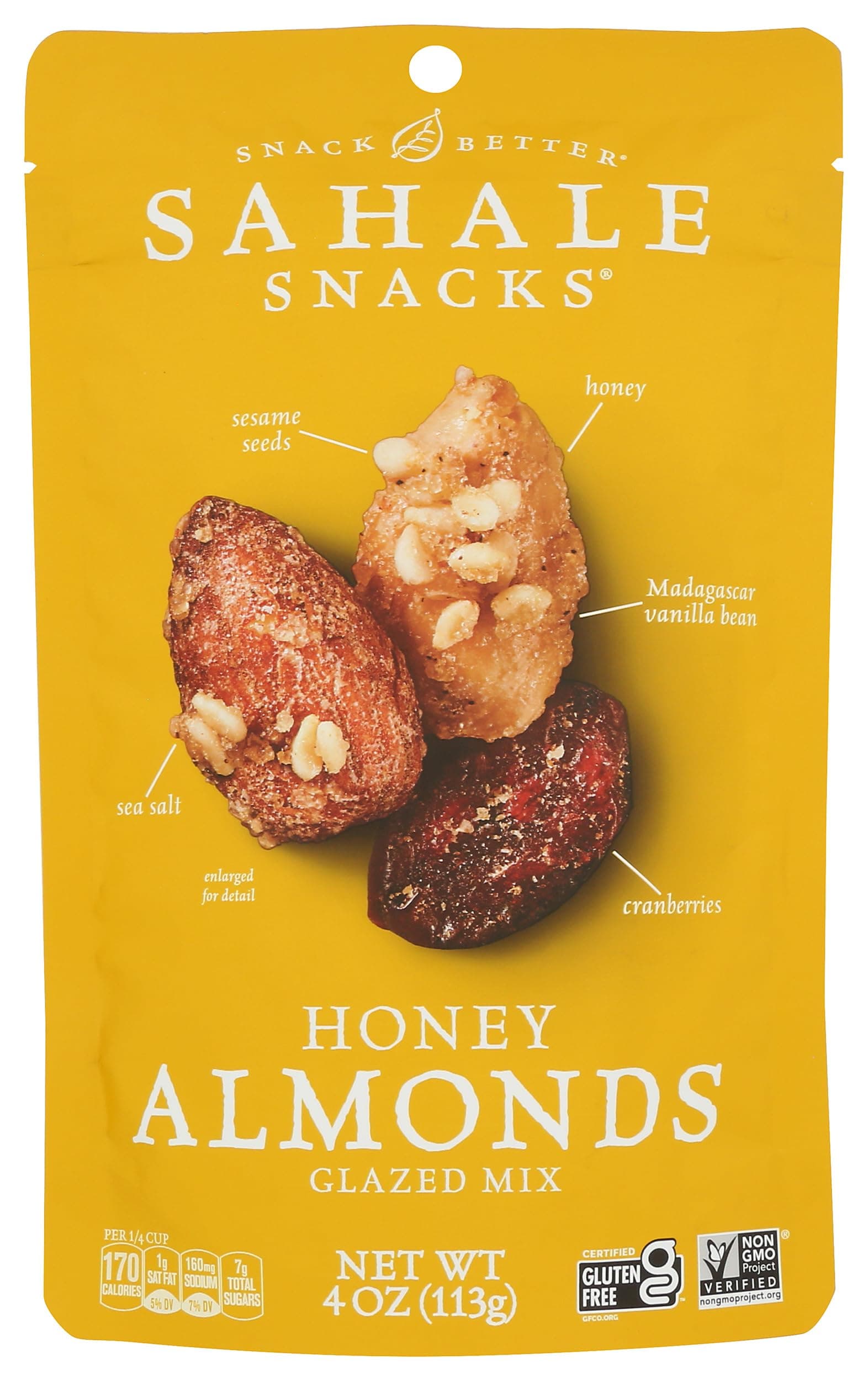 Sahale Snacks Honey Almonds Glazed Mix, 4 oz., Pack of 1 – Nut Snacks in a Resealable Pouch, No Artificial Flavors, Preservatives or Colors, Gluten-Free Snacks