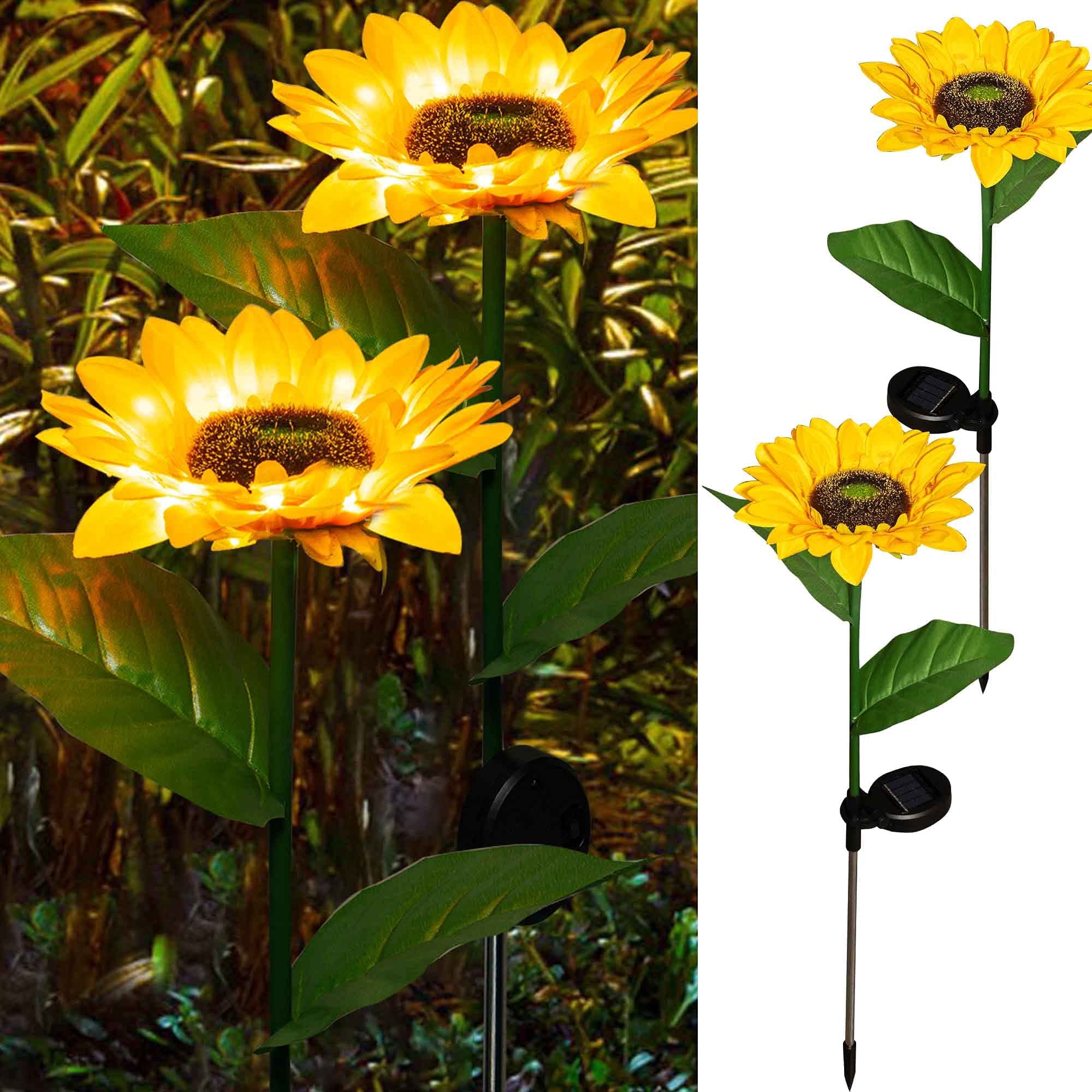 Resin Sunflower Shape Solar Led Lights, 2 Pack Garden Waterproof Decorative With Stake For Outdoor Yard Pathway Outside Patio Lawn