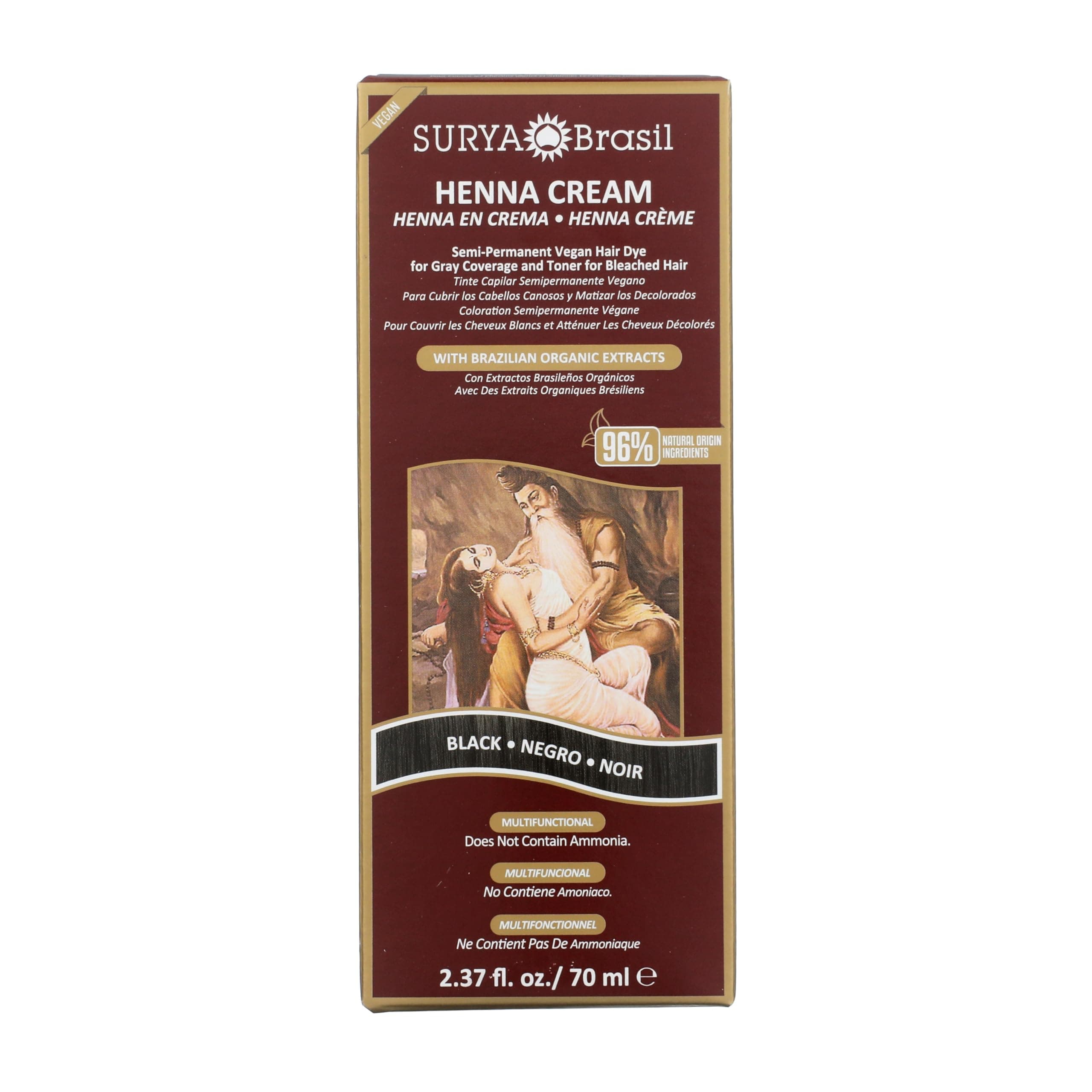 Henna Cream Black - 96% Natural Ingredients, Vegan, Cruelty-Free, Eco-Friendly, Semi-Permanent Hair Color, Deep Hydration & Shine, 2.37 oz