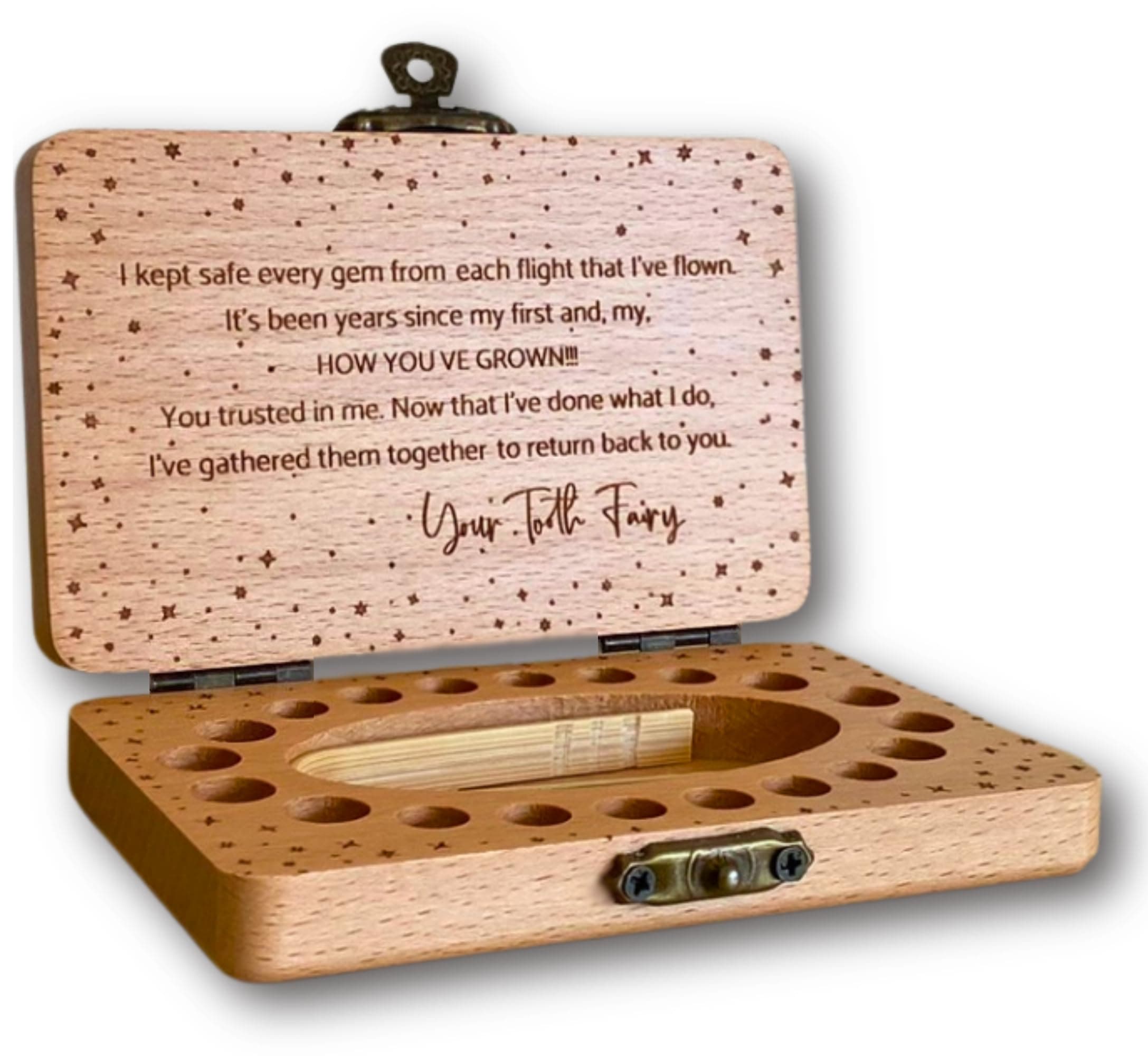 Fairy Keepsake Box for Girls & Boys, Fairy Box for Baby Teeth, Wooden Storage & Saver Box for Lost Teeth, Fairy Gifts for Birthday (Natural Beech)