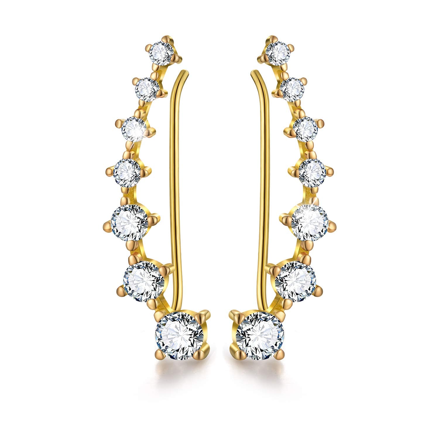 18K Gold Plating S925 Sterling Silver CZ Simulated Diamond Ear Crawler Cuff Earrings Climber Jackets Cubic Zirconia Earrings for Women.