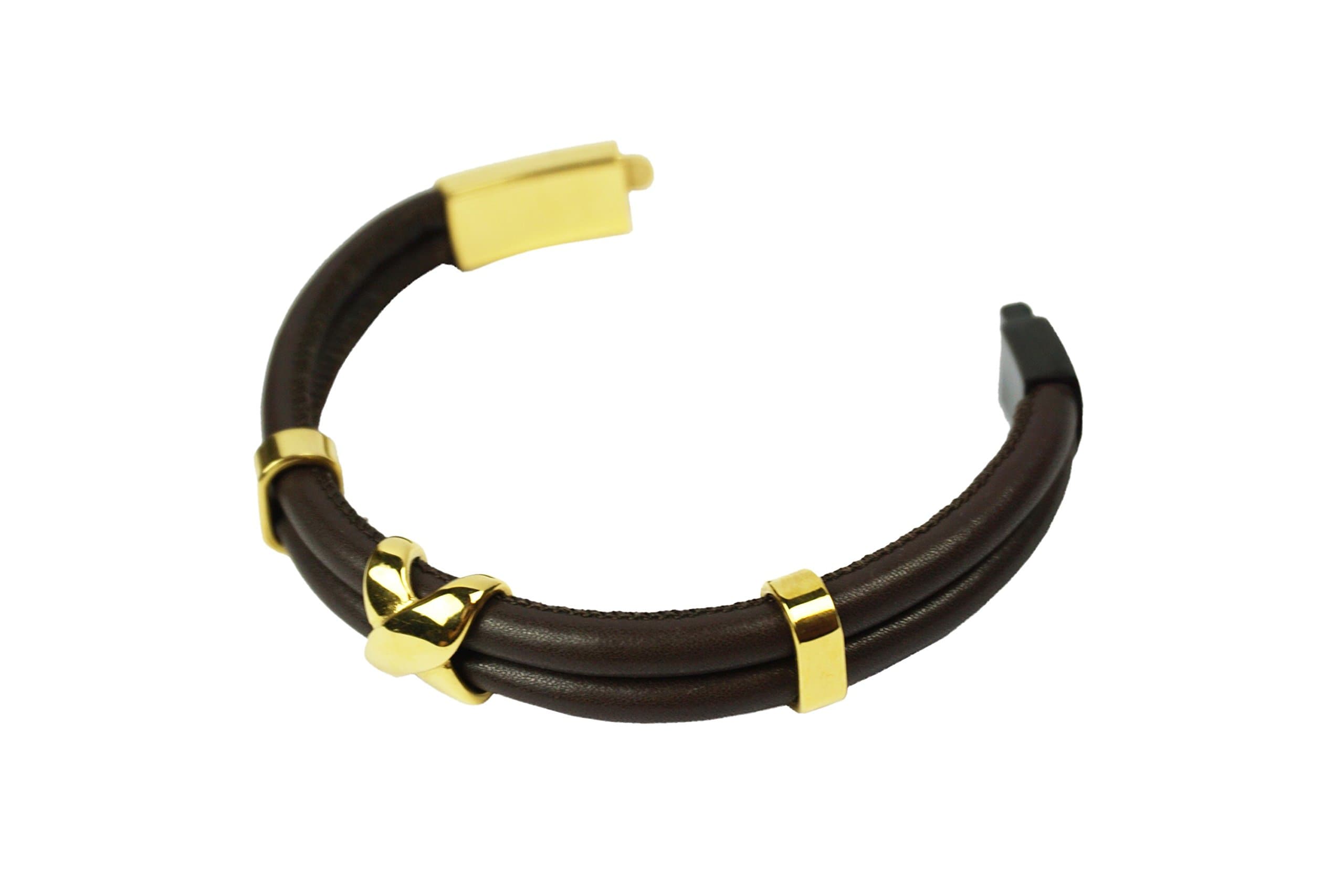 Elijah Breznev, elegant women's leather bracelet, brown/gold with X-design and a solid clip closure, high-quality brown women's bracelet, women's fashion 2018.