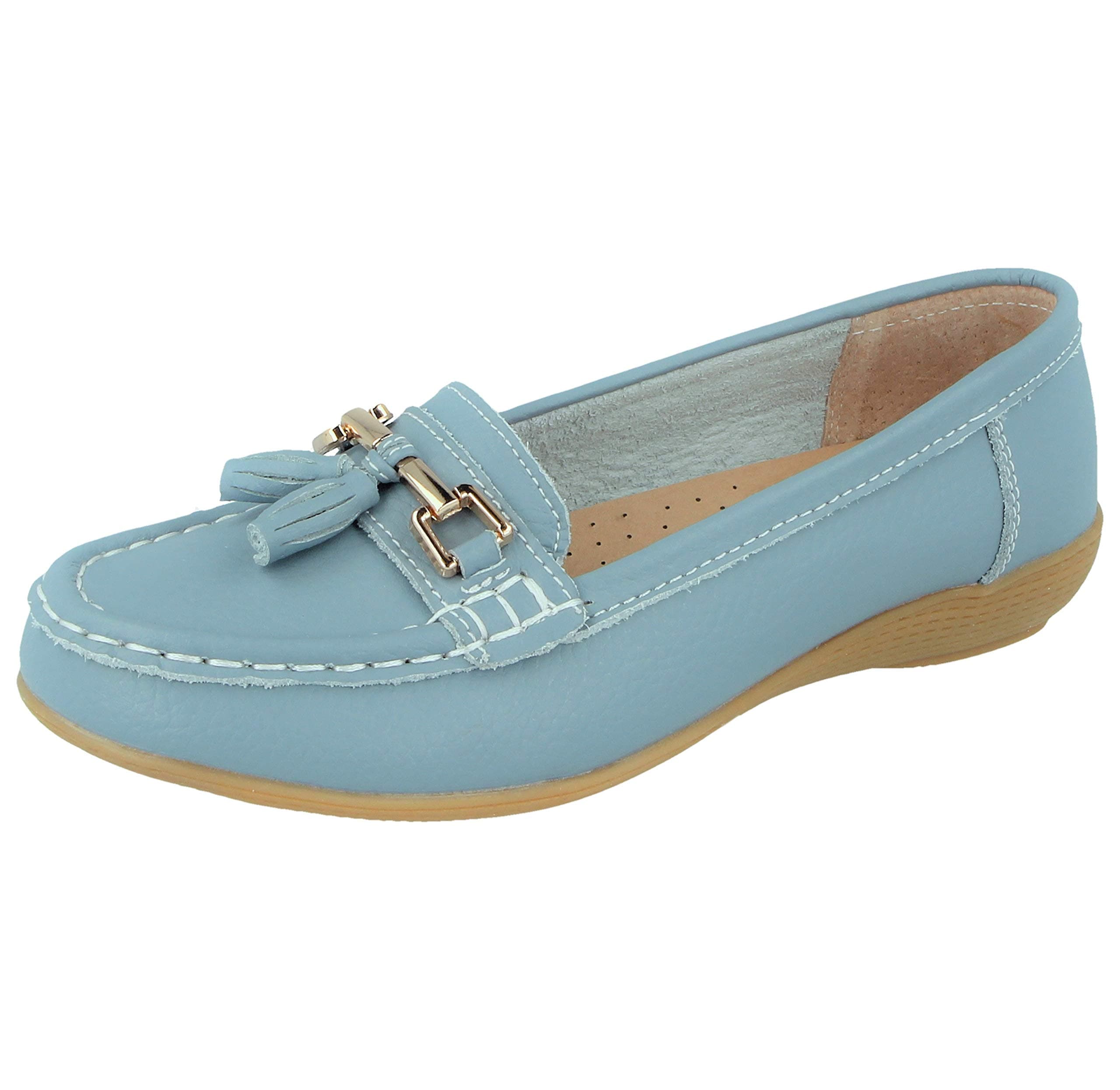 Ladies Real Leather Tassel Slip On Moccasin Flat Nautical Boat Shoes Loafers Size 3-8