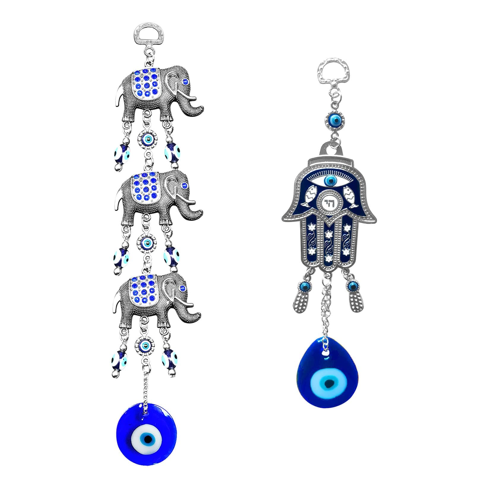 Blue Evil Eye Hanging Decoration Nazar Amulet Wall Hanging Home Protection and Blessing Decor (Elephant+Hamsa)