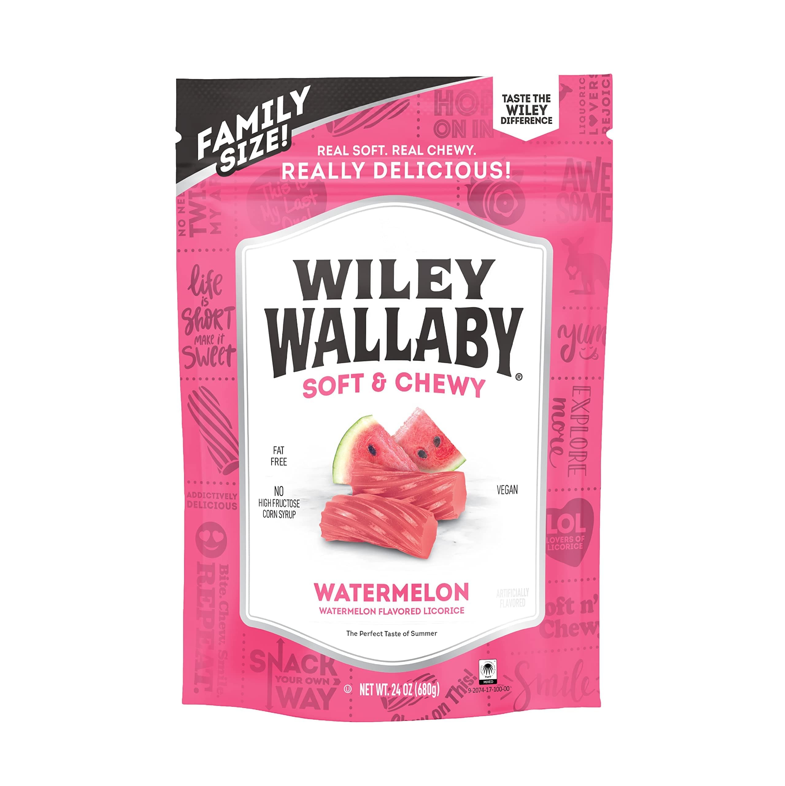 Wiley Wallaby Licorice 24 Ounce Classic Gourmet Soft & Chewy Australian Watermelon Licorice Candy Twists, 1 Pack