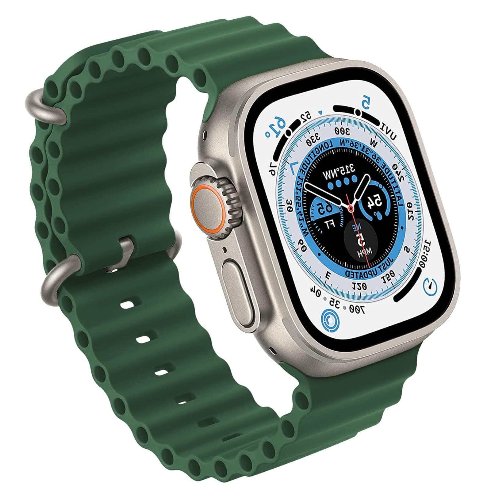 EMOYRA New Silicone Compatible with Apple Watch Ultra Ocean Band 49mm 38mm 40mm 41mm 42mm 44mm 45mm,Women Men Soft Sport Strap for iwatch Series Ultra 8 7 6 5 4 3 2 1 SE (42mm/44mm/45mm/49mm, Green)