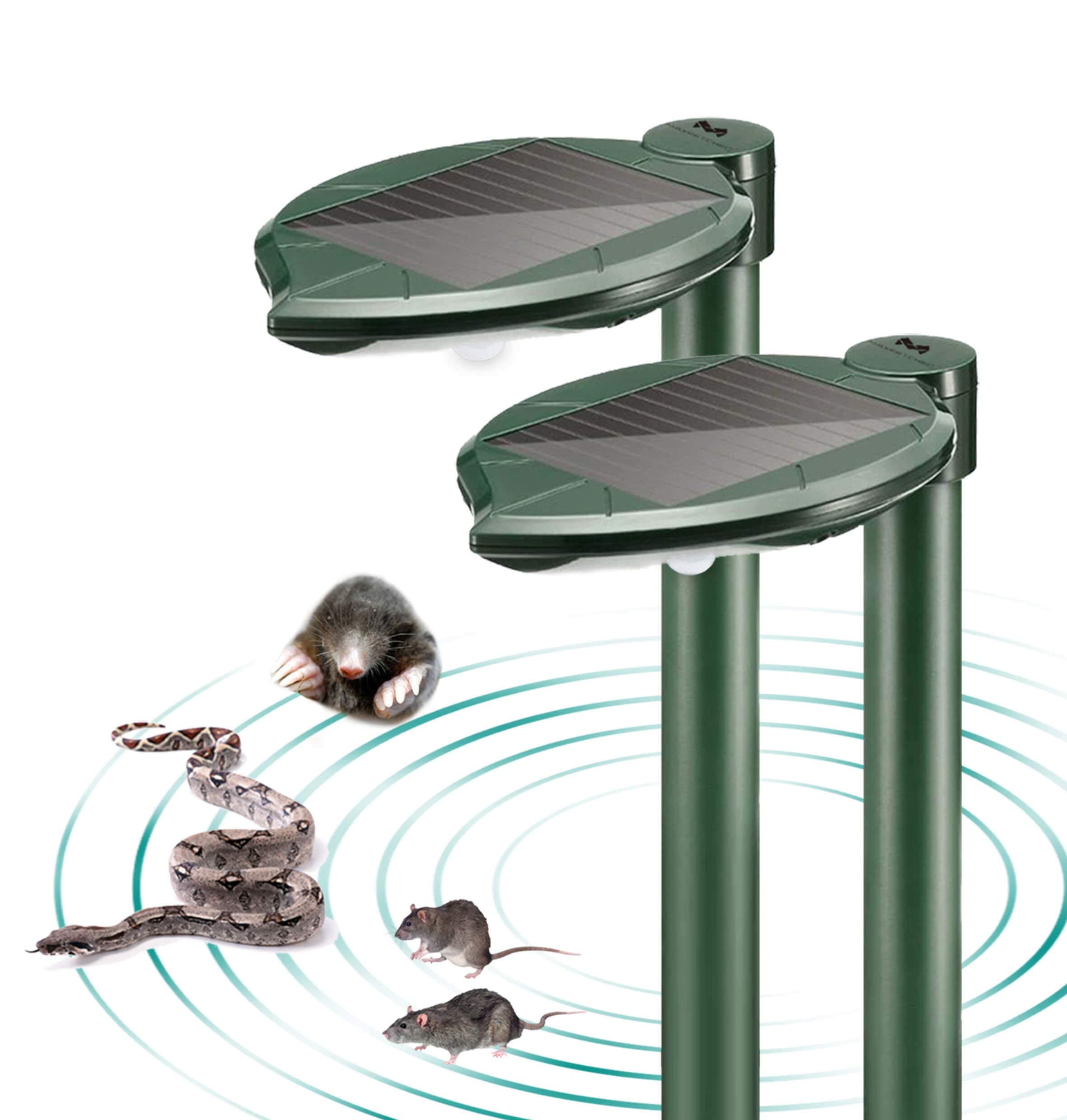 Solar Snake Repellent Ultrasonic Outdoor with LED Light, Sonic Mole Repeller Solar-Powered, Snake Mole Vole Gopher Away for Lawn Yard 2PK