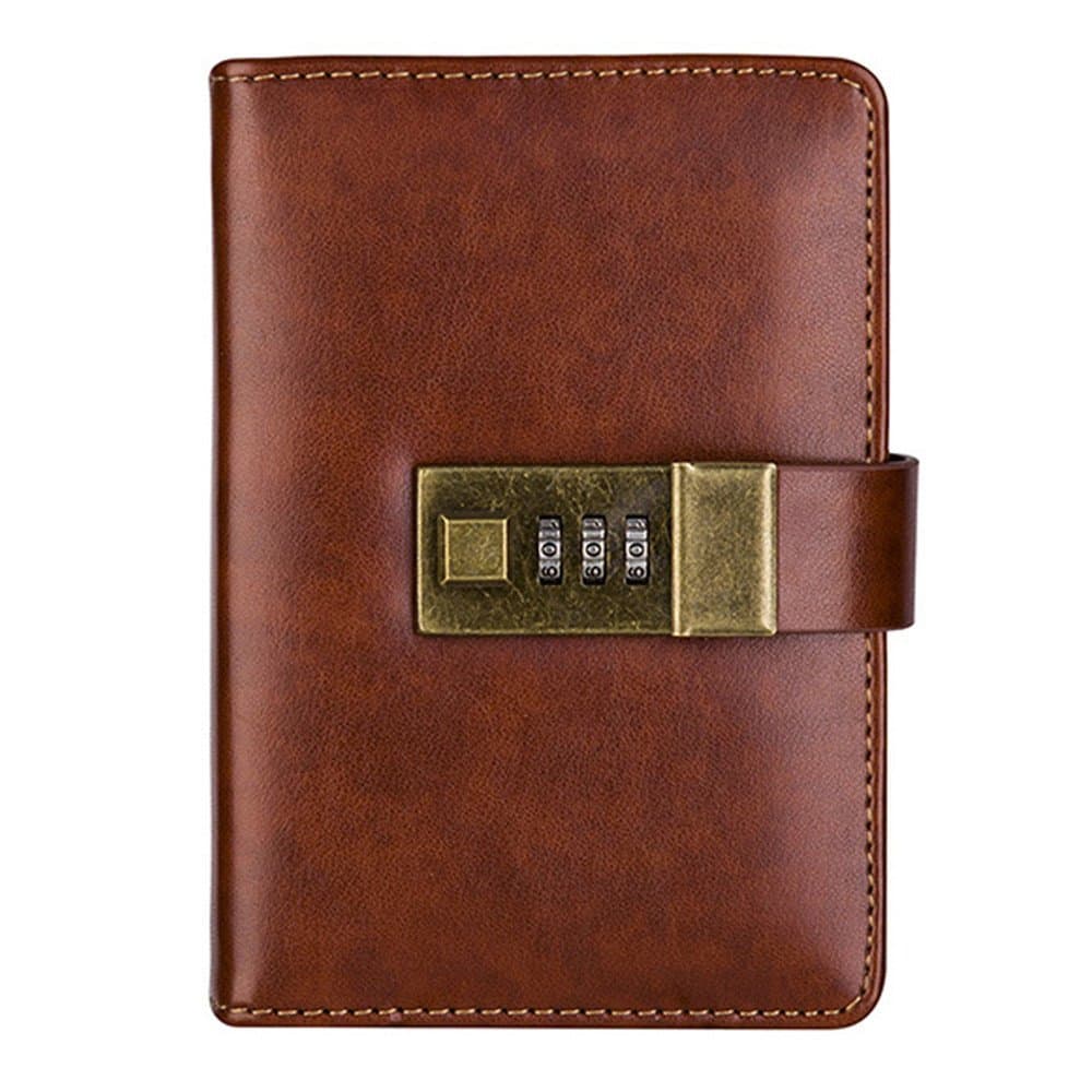 PU Leather Journal Writing Notebook Planner Organizer, Size 10x14.8 Daily Notepad Personal Sketchbook with Combination Lock, Password Diary for Men and Women