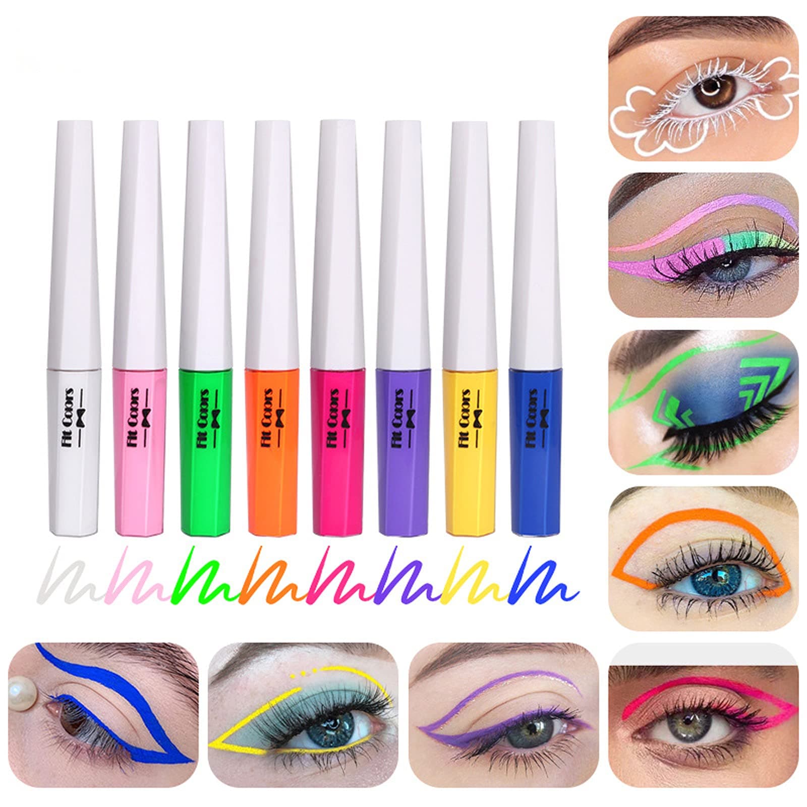 COOSA Waterproof Colorful Liquid Eyeliner Set, 8 Colors Luminous Neon Eyeliner Long Lasting Waterproof UV Glow Eye Liner Eyeshadow Set Fluorescent Eye Face Body Paint