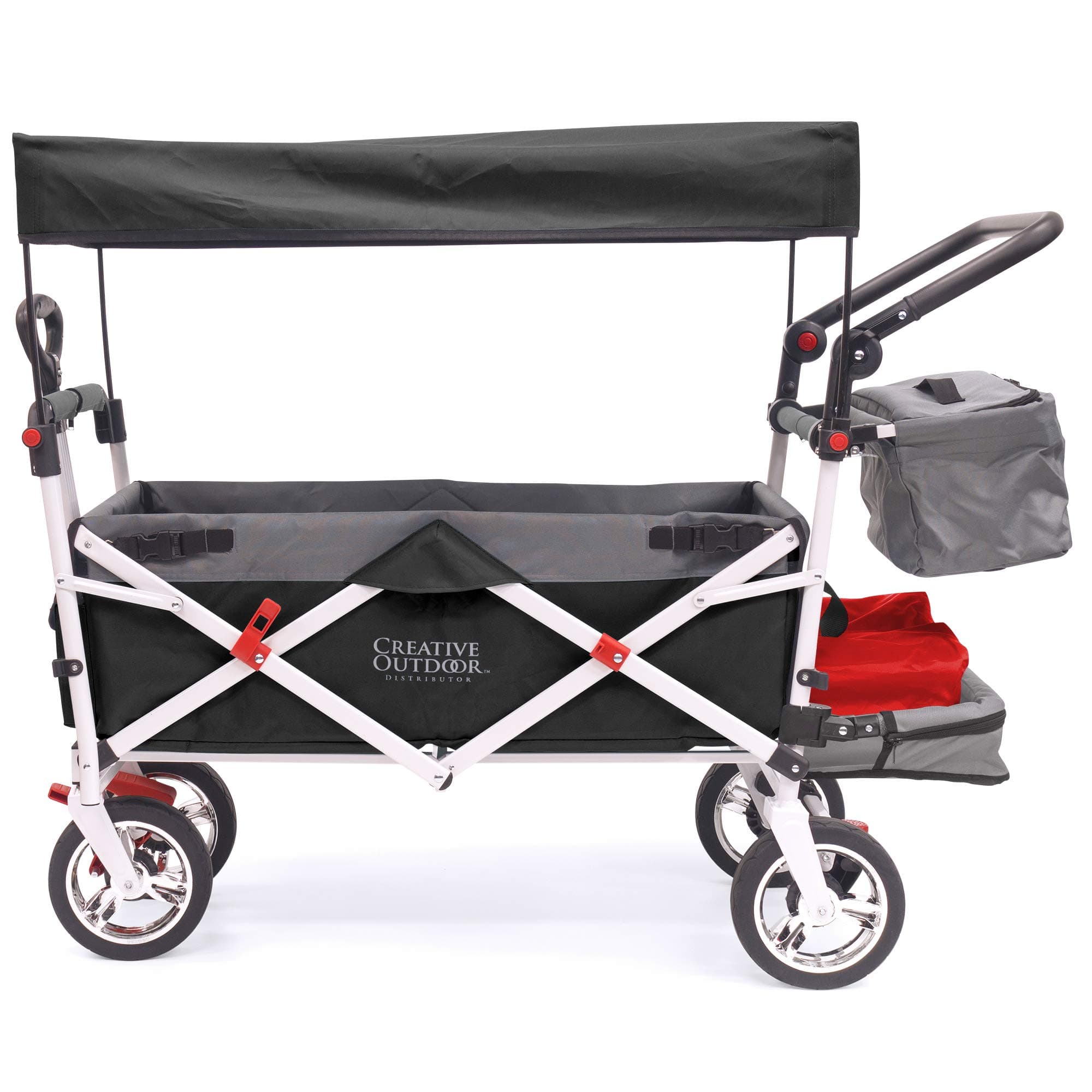 Creative Outdoor Wagon for Kids Push Pull Collapsible Stroller Folding Cart | Silver Series | Beach Park Garden & Tailgate | Black