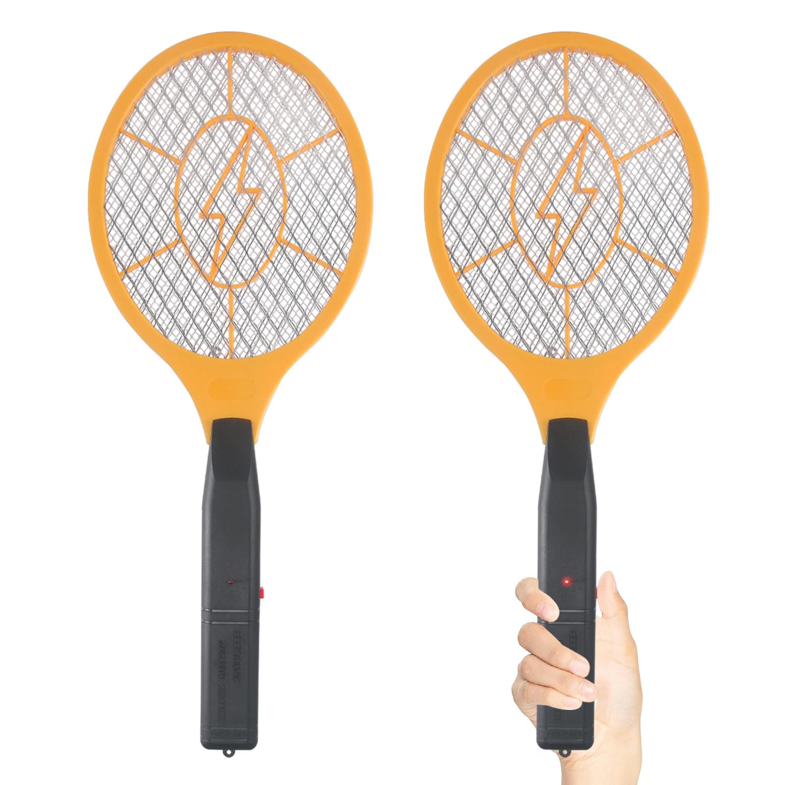 Electric Fly Swatter Handheld Bug Zapper - Indoor Outdoor Zapping Racket for Pest Mosquito & Flies - Battery Powered Safe to Touch with 3-Layer Safety Mesh, Standard Size, Pack of 2
