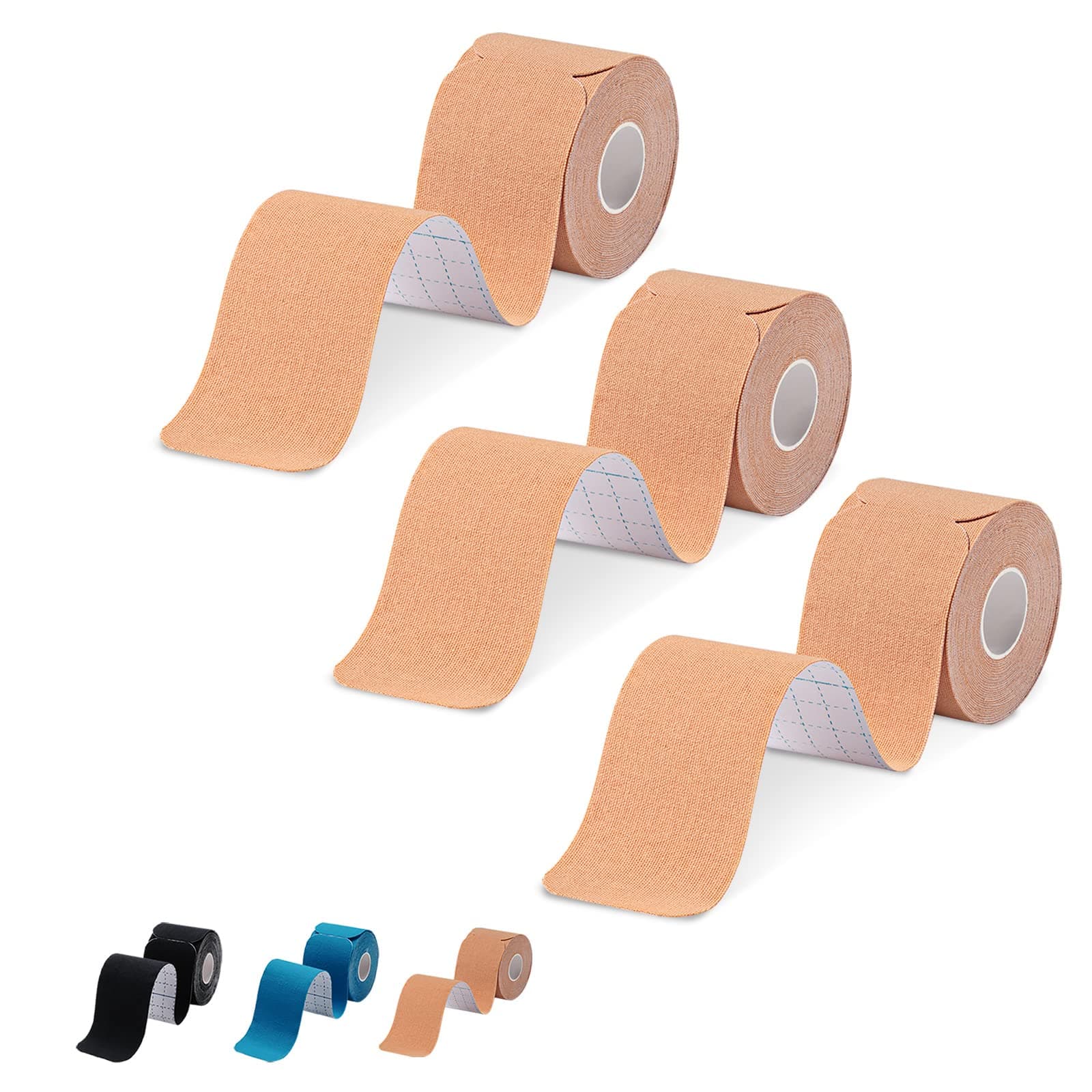 Kinesiology Tape Precut 3 Rolls, Athletic Sports Tape for Muscle Joints Support, 60 Strips for Knee Ankle Shoulder Wrist Plantar Fasciitis, Latex Free and Water Resistant, Beige