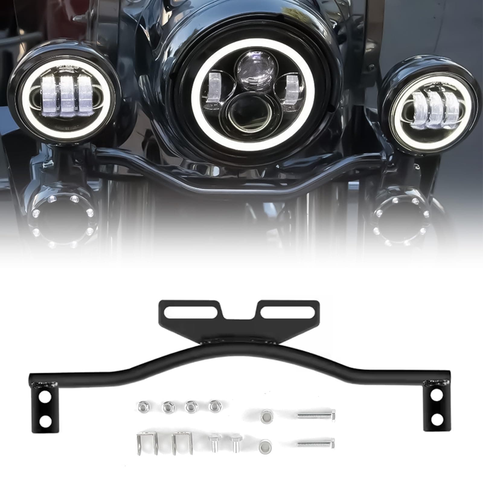 Motorcycle Light Bracket Bar Driving Spot Fog Passing Turn Signal Light Bracket bar Compatible with Dyna Super Glide Road Honda Suzuki Yamaha Kawasaki(Black)