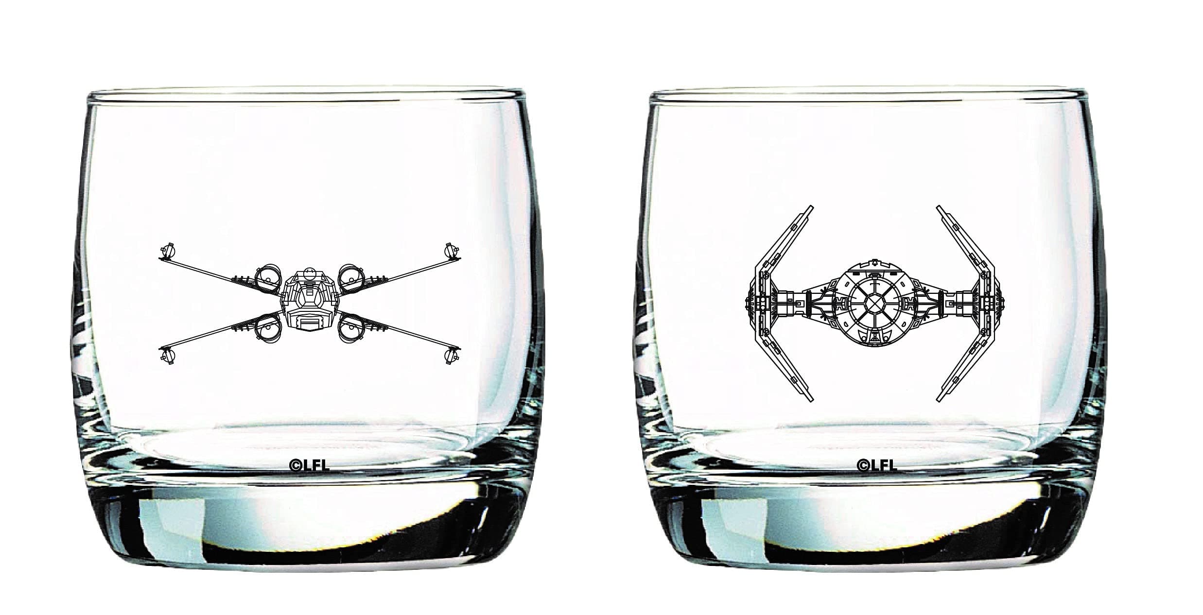 Glass Set - X-Wing & TIE Fighter - Collectible Gift Set of 2 Cocktail Glasses - 10 oz Capacity - Classic Design - Heavy Base