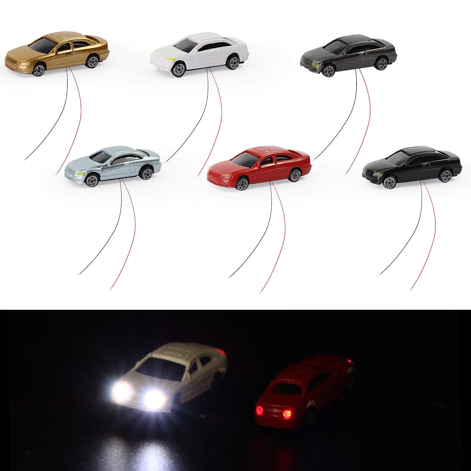 EC200 12PCS 1:200 Z Scale Model LED Lighted Car with 12V Front and Rear Lights Layout