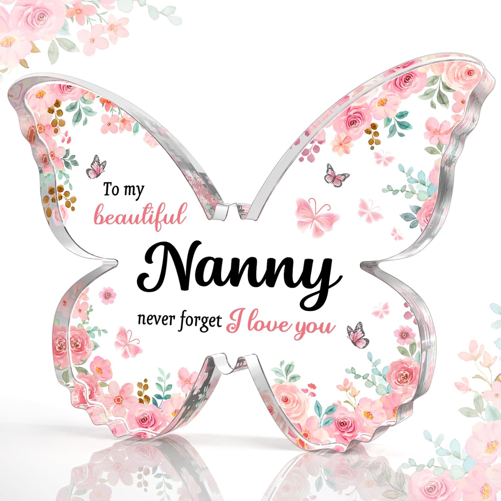 GiftyTroveGiftyTrove Unique Nanny Mothers Day Gift, 5x3.8x0.5 Inch Butterfly-Shaped Acrylic Plaque Decor, Mothers Day Thanksgiving Day Birthday Christmas Gift for Nanny