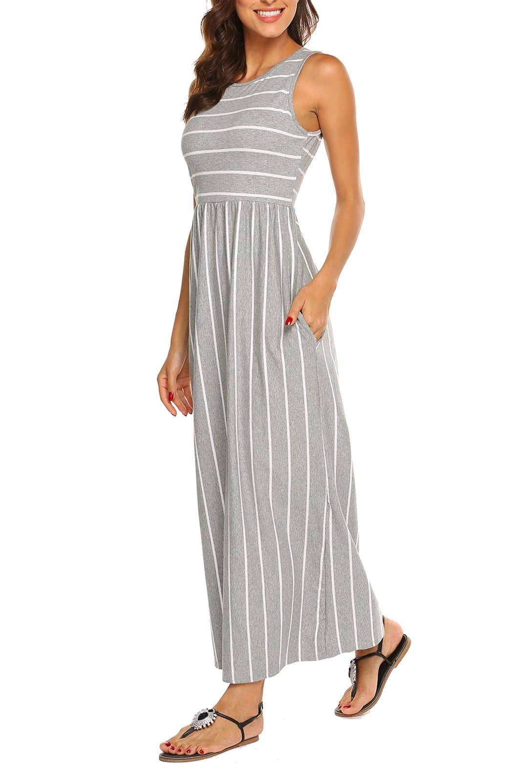 Hount Women's Summer Sleeveless Striped Flowy Casual Long Maxi Dress with Pockets