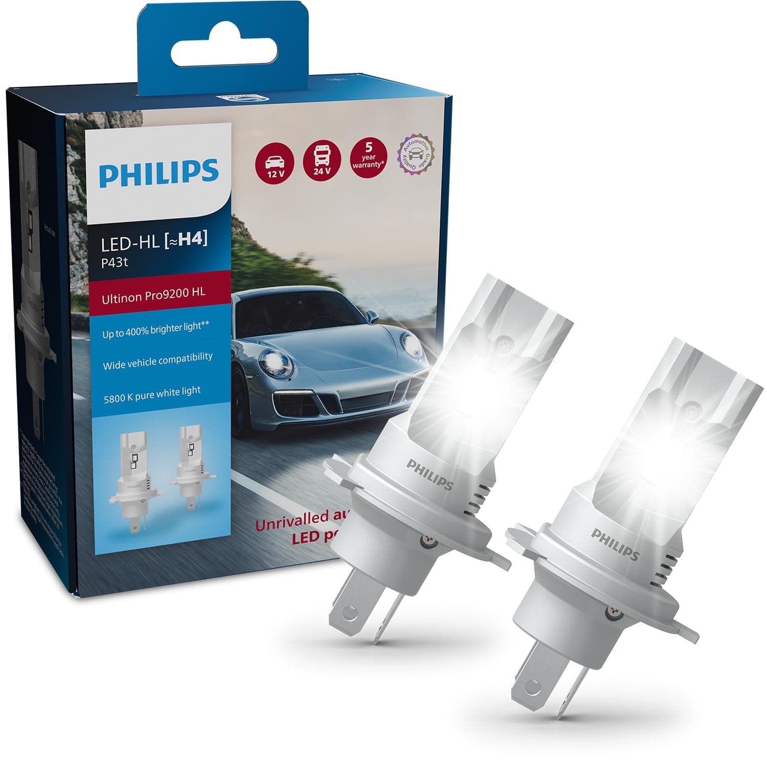 Philips Ultinon Pro9200 LED car headlight bulb (H4), +400%, 5.800K, set of 2
