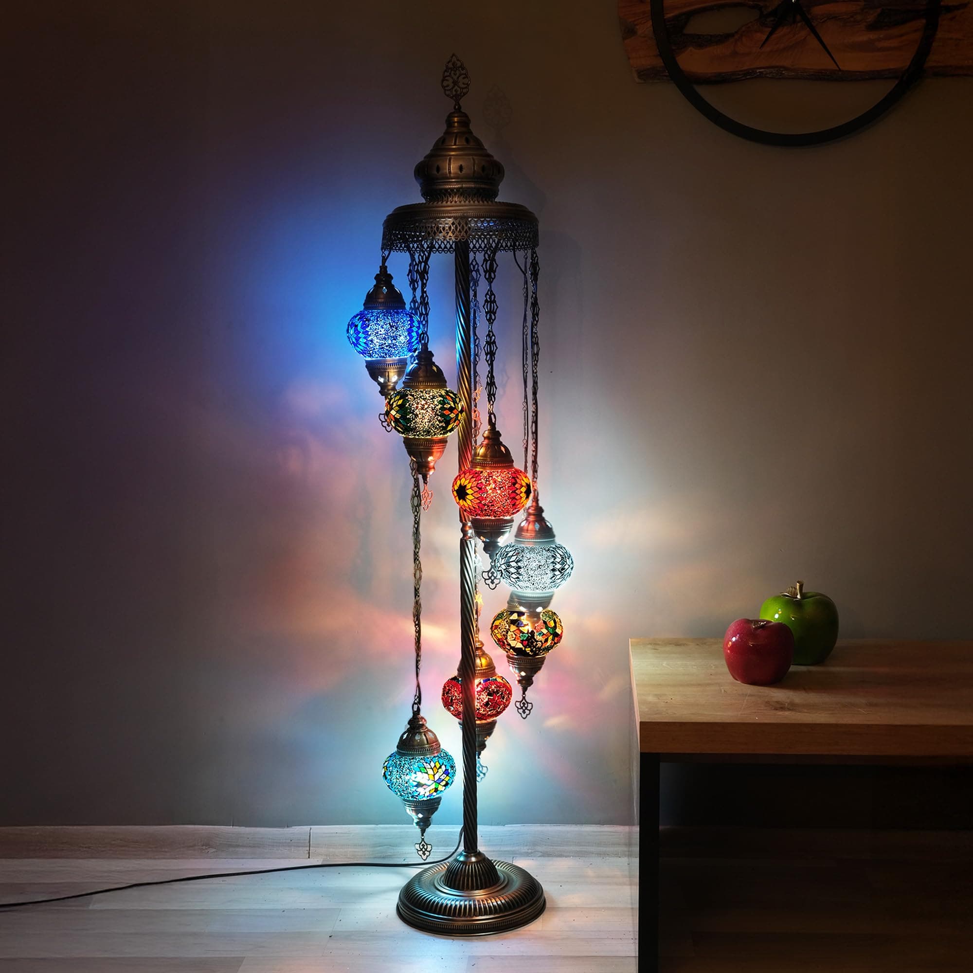 Asylove Turkish Floor Lamp, Mosaic Moroccan Lamp 7 Globe Livingroom Floor Lighting Standing Decorative Home Mid Century Modern Designs Handmade Glass 5 inch Globe - Total Height 60 inch (colormix)