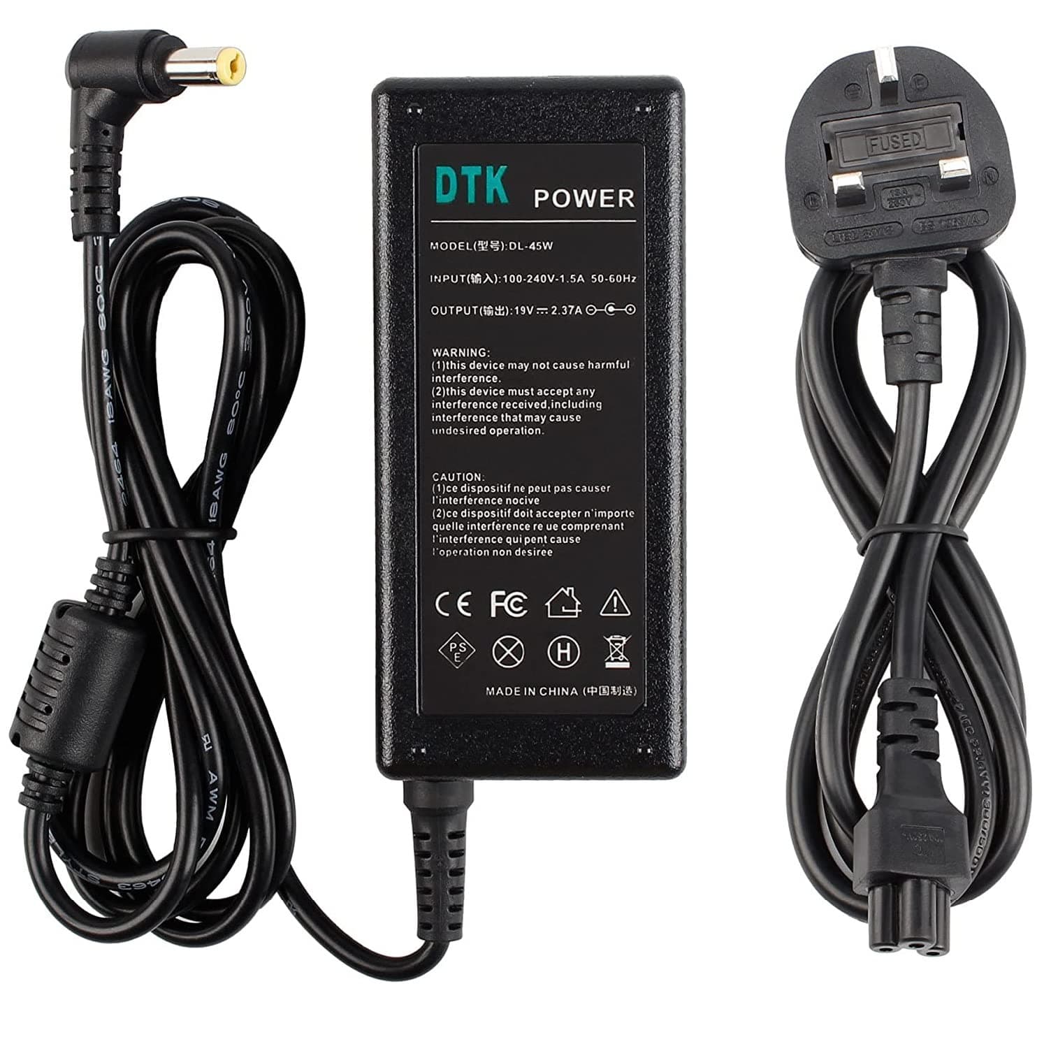 DTK19V 2.37A 45W Laptop Charger for Acer Notebook Computer PC Power Cord Supply Lead AC Adapter Aspire ES V E TravelMate Connector: 5.5 x 1.7mm