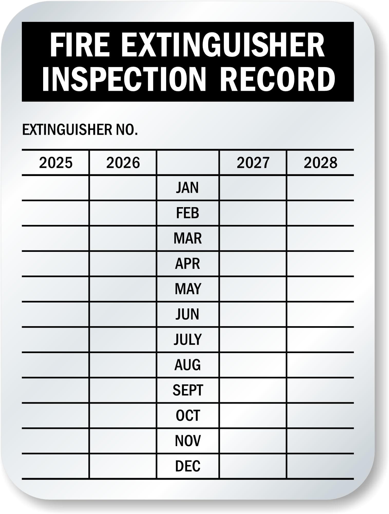 SmartSign Fire Extinguisher Labels, Inspection Record 4-Year Maintenance Labels, 3 x 2.25 Inches, 2 mil Debossable Aluminum, Pack of 10, Made in USA