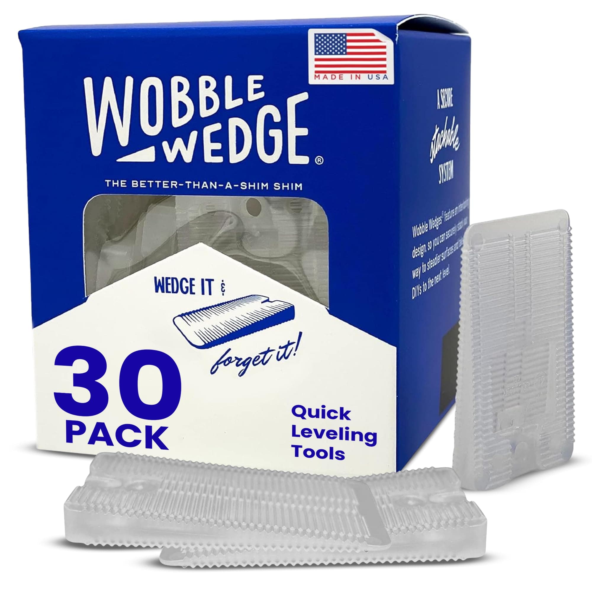 Wobble Wedges Heavy Duty Leveling Shims – Made in the USA – The Original Rigid Plastic Shims for Leveling Furniture, Tables, Toilets, Appliances & Other Home Improvement Projects– Transparent, 30-pack