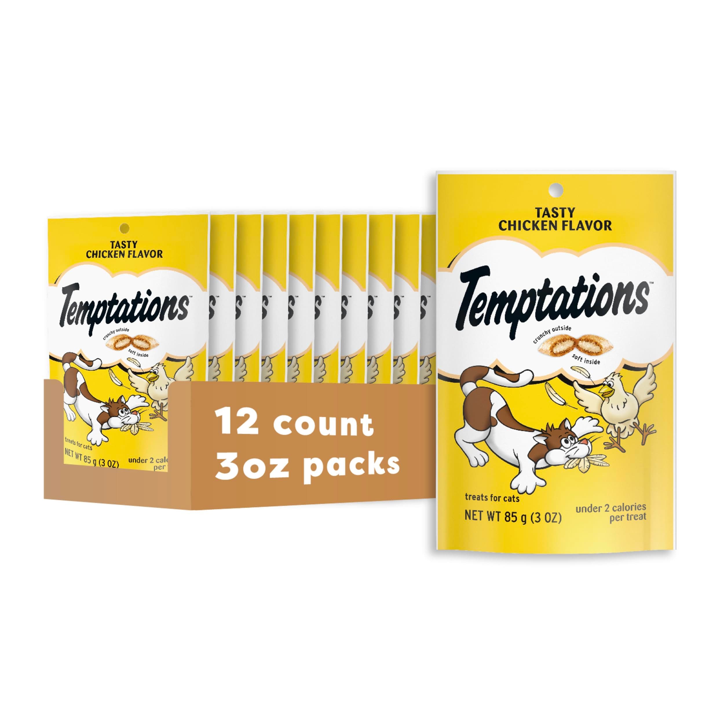 Temptations Cat Treats Classic Crunchy and Soft Cat Treats, Tasty Chicken Flavor, 3 oz. Pouch (Pack of 12)
