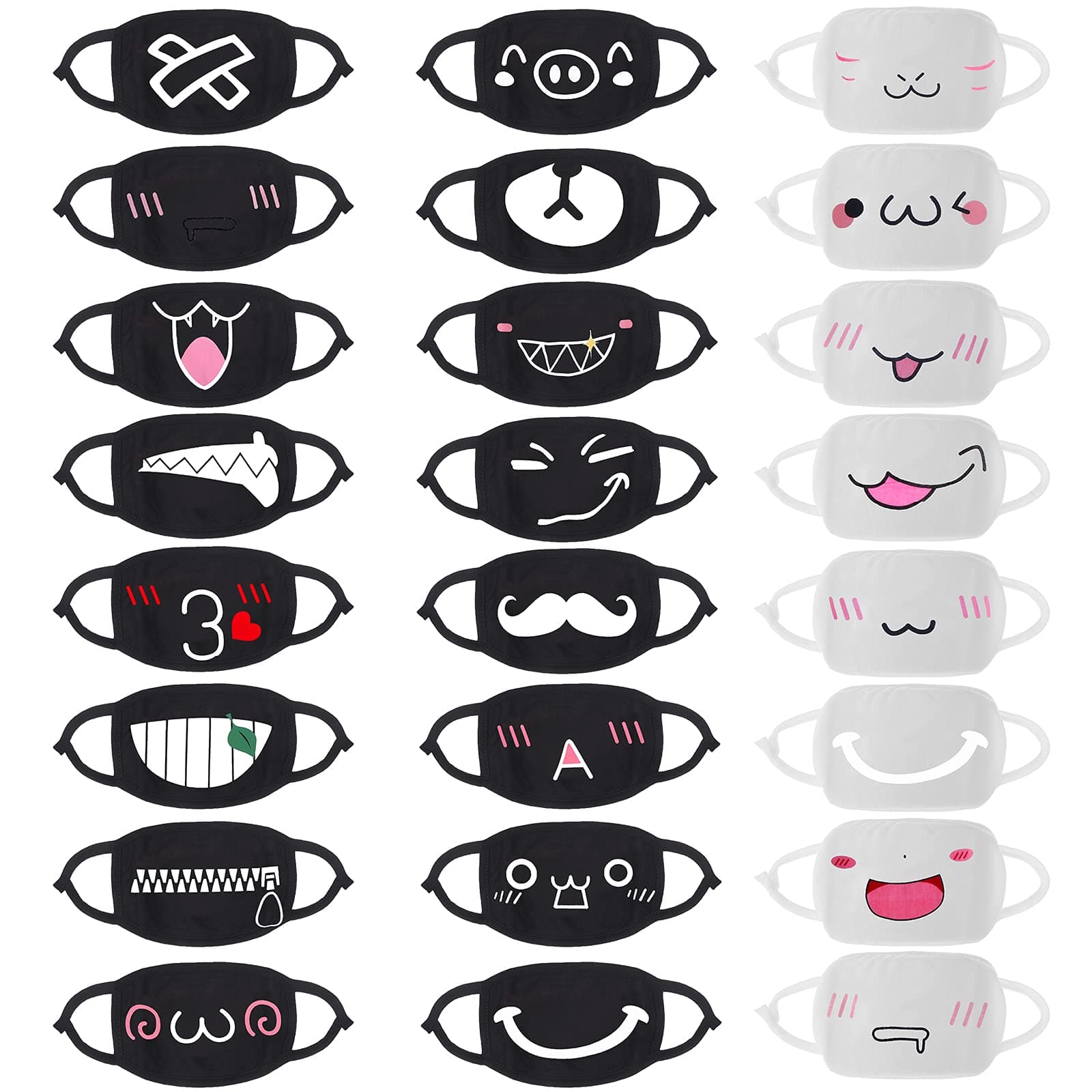 Olgaa 24pcs (Style) Mouth Mask Kawaii Cotton Cartoon Mouth Mask, 2 Colors