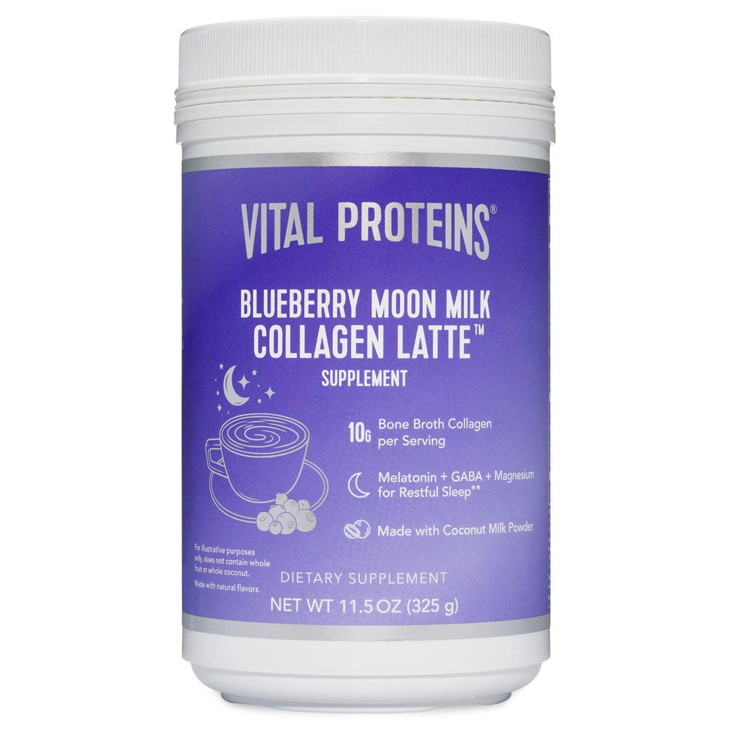 Vital Proteins Blueberry Moon Milk Collagen Latte Supplement, Melatonin, GABA, and Magnesium for Restful Sleep** - 11.5oz