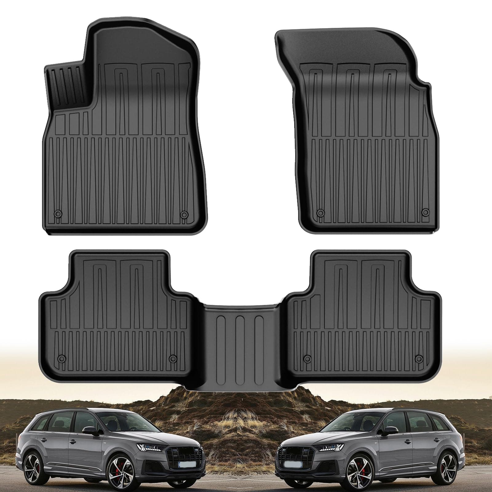 Original 2018-2024 Q7/Q8 Floor Mats for Audi Q7/Q8 All Model - Custom Fit 1st and 2nd Row All Weather TPE Floor Mats - 100% Protection - 3D Shaped Laser Measured Floor Liners for Audi Q7/Q8 2018-2024
