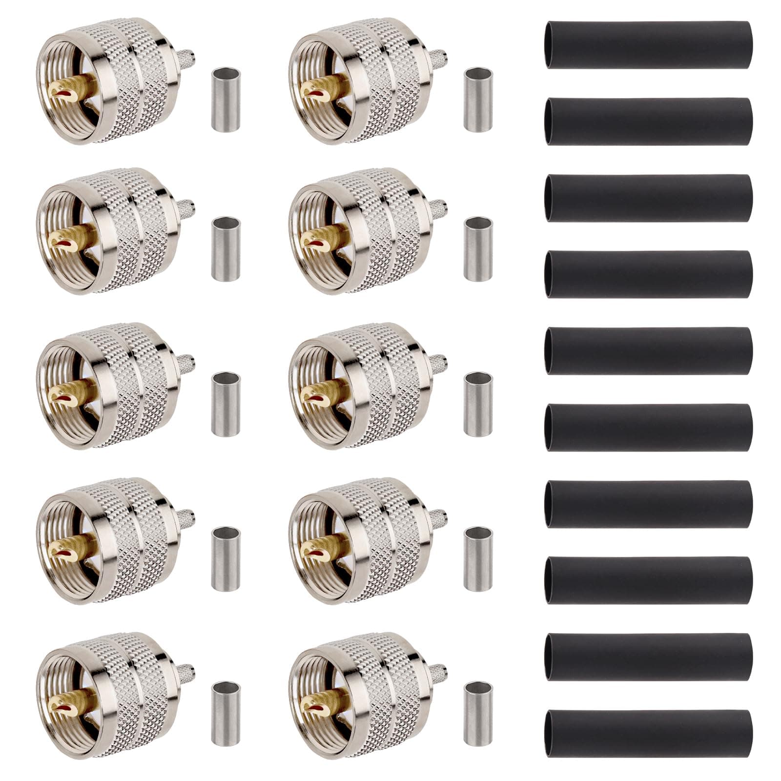PL-259 UHF Male Plug Crimp Coax Connector Adapter for RG58 LMR195 RG400 3D-FB KSR195 Cable (Pack of 10)