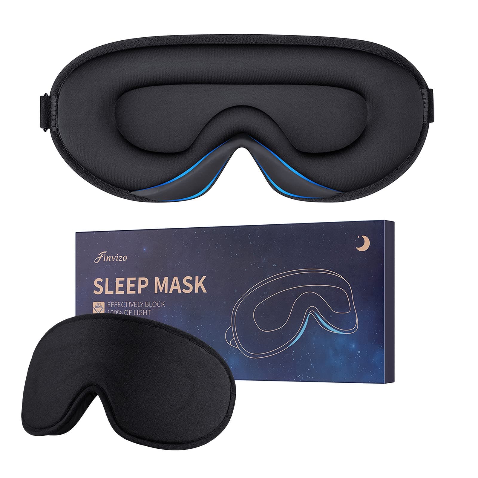 Finvizo Sleep Eye Mask for Women Men- Soft Foam Comfortable Sleeping Mask, Eye Cover Blindfold at Night Block Out Light Eye Shade Cover for Travel Yoga Nap, Black