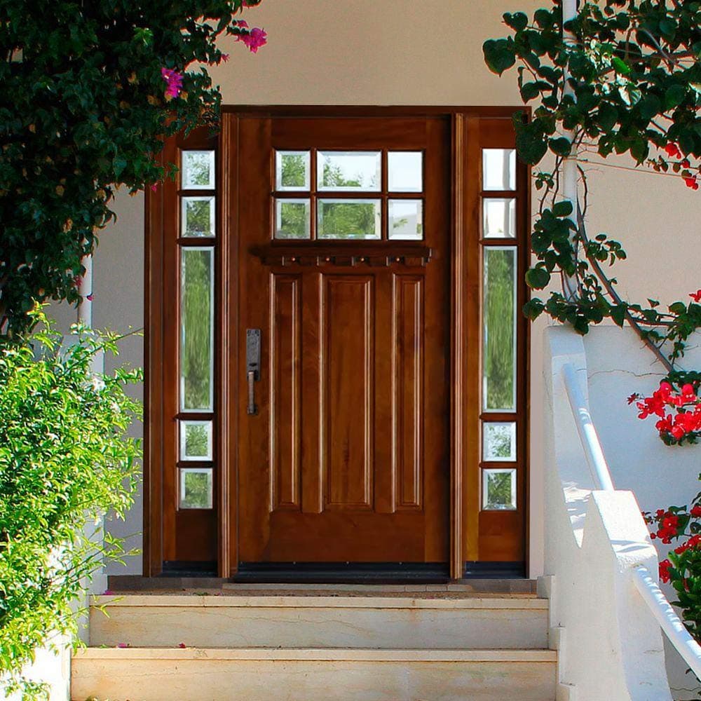 12" Sidelites and 36"X80" Mahogany Front Entry Door, 6 Lite Exterior Door Wood Outdoor, Prehung and Prefinish (12"X36"X12"X80", Dark Walnut Finish - Right Hand)