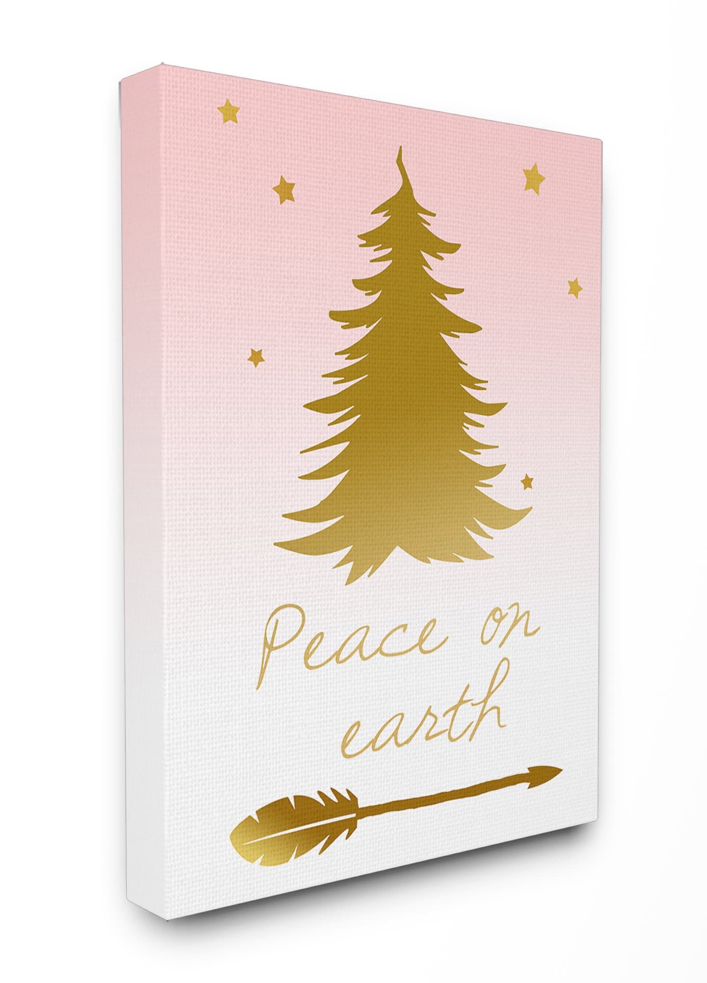 The Stupell Home Decor Collection Coral and Gold Peace On Earth With Tree Oversized Stretched Canvas Wall Art